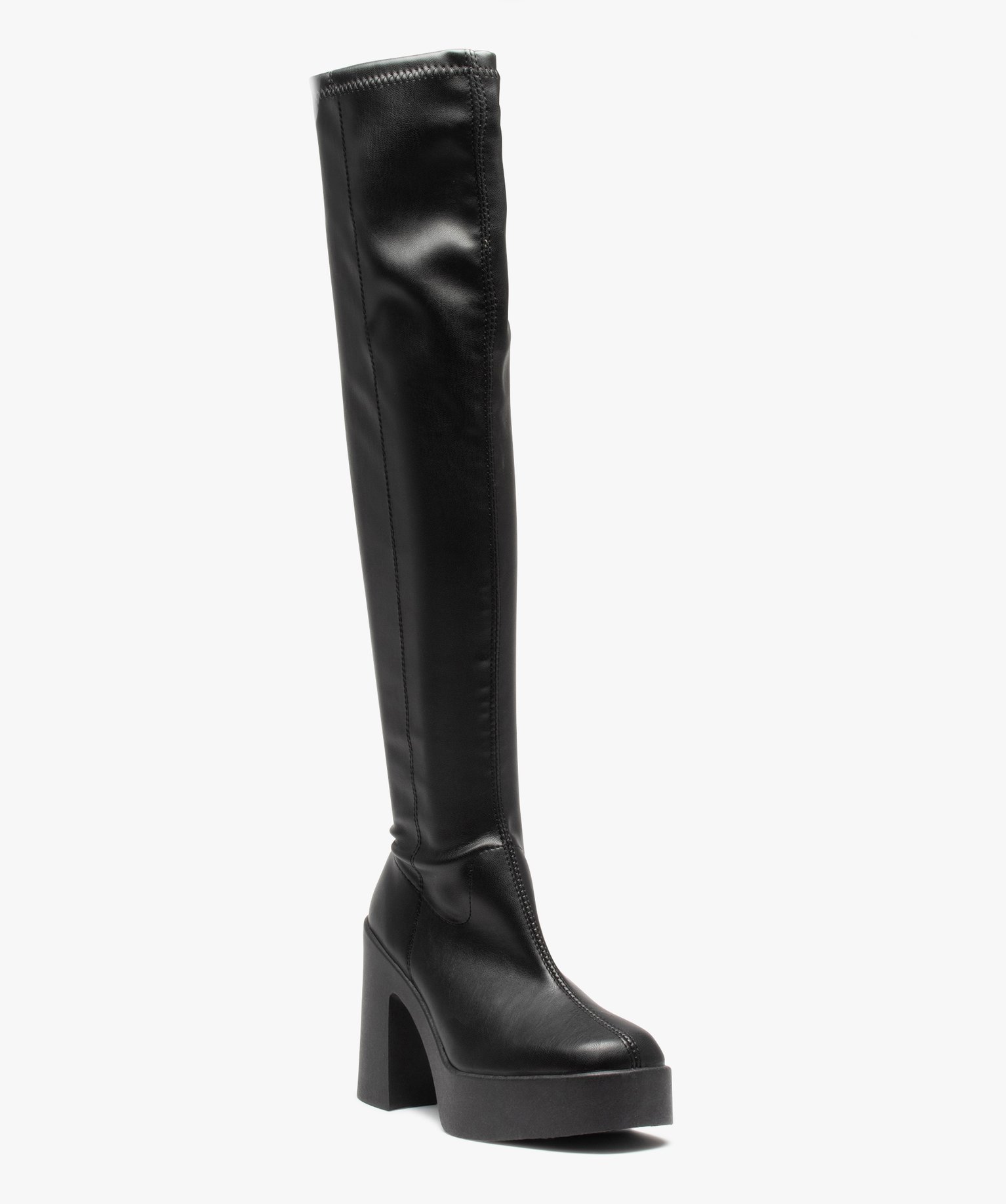 Cuissardes femme unies à talon large noir | GEMO