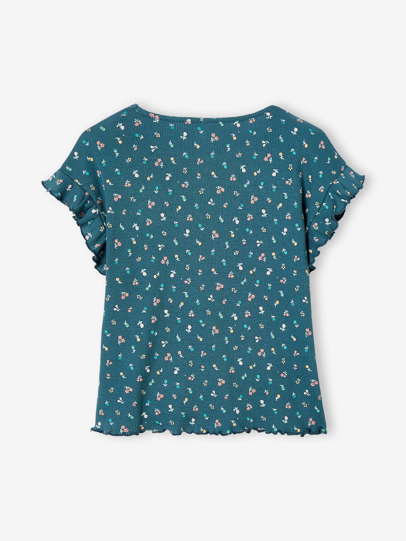 Vertbaudet Mädchen T-Shirt mit Blumenmuster - nachtblau