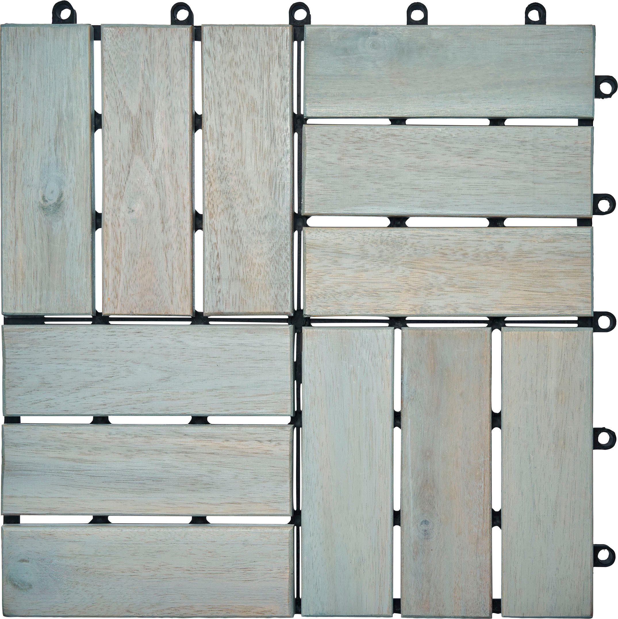Gartenfreude Holzfliesen, Set, 10 St., 0,9 m², Akazienholz, wetterfest, mit Klickfunktion