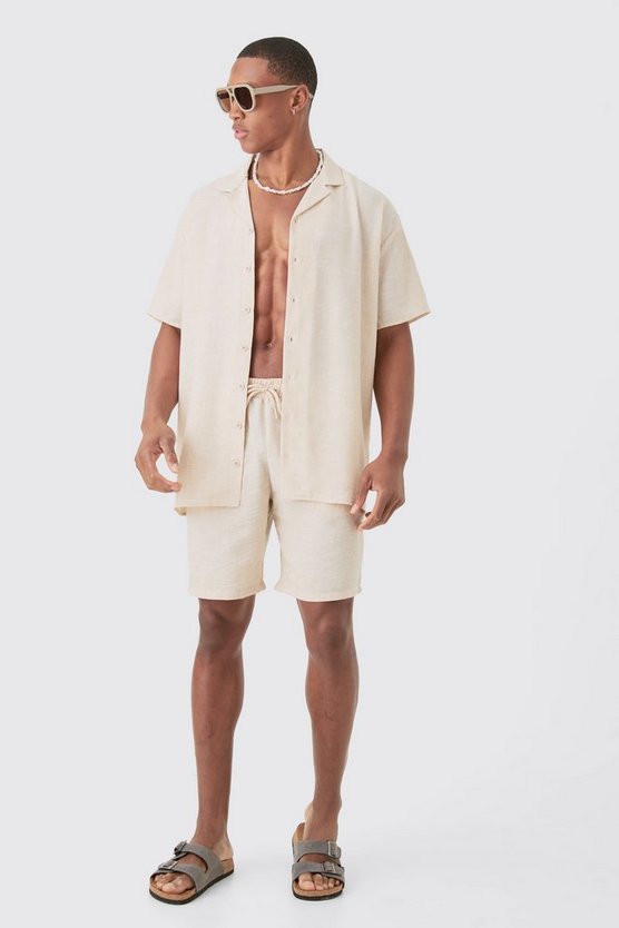 Oversize Hemd & Shorts in Leinenoptik