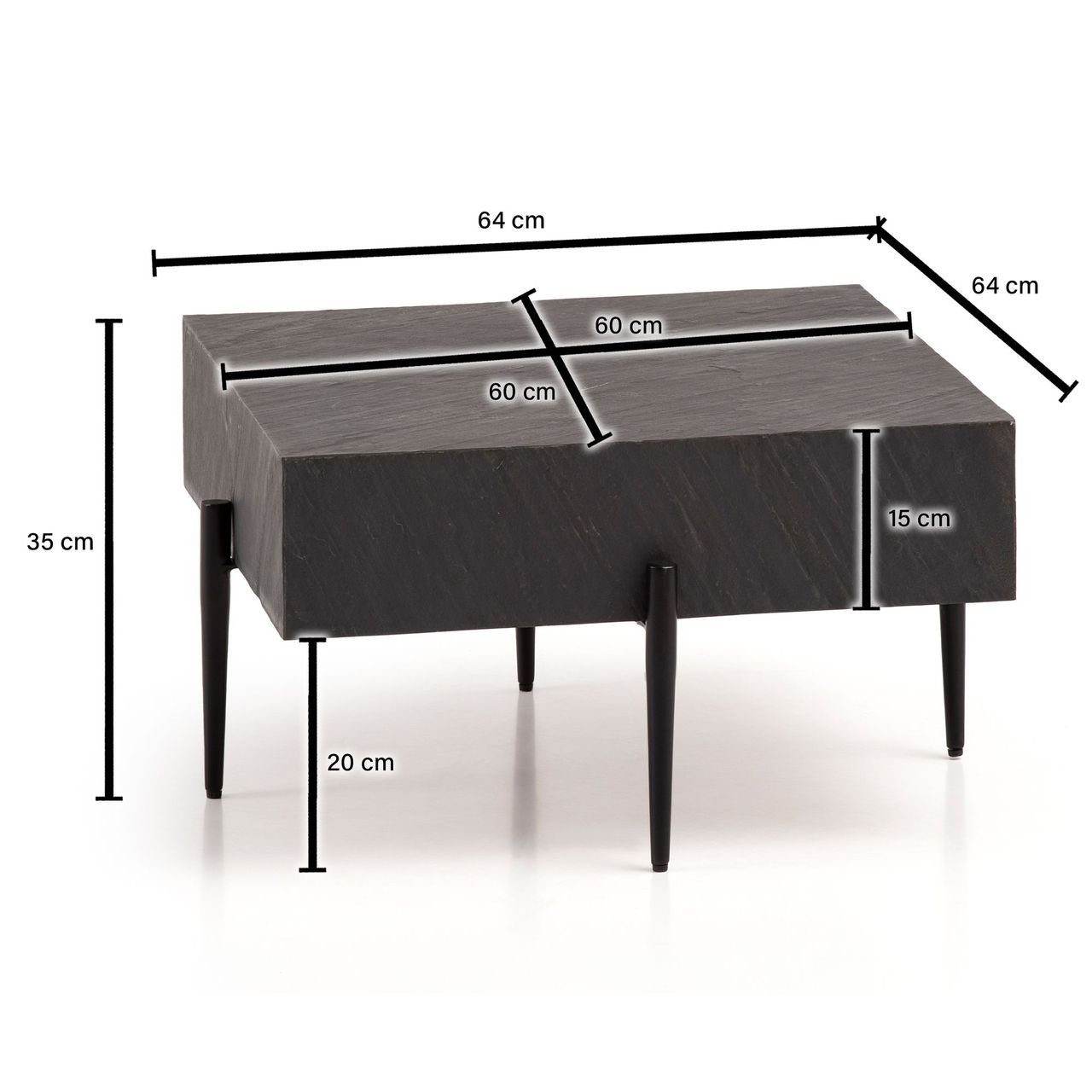 Wohnling Couchtisch Steinoptik Anthrazit 64x64x35 cm Sofatisch Wohnzimmertisch