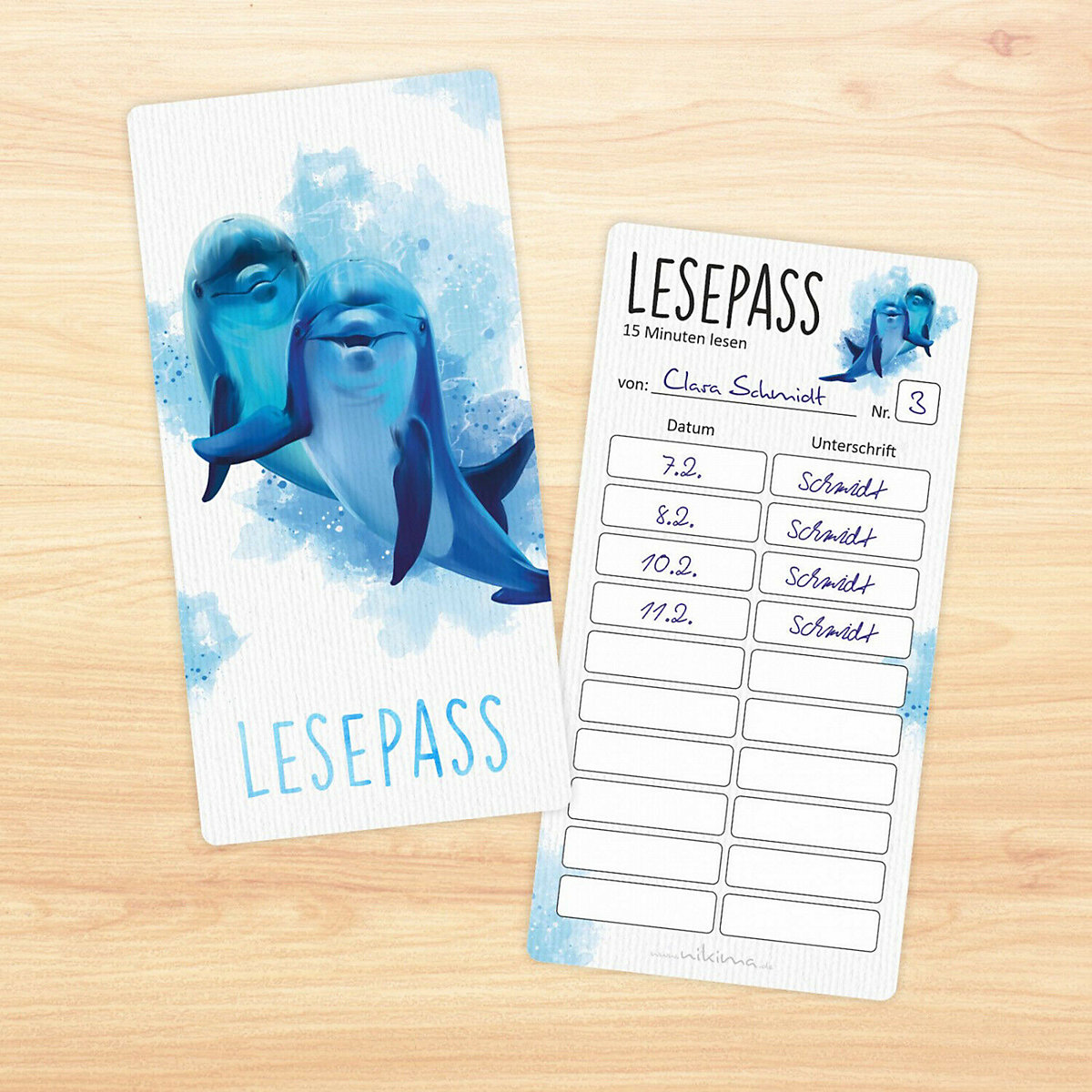 Lesepass Delfin Lesezeichen zum lesen üben Grundschule 10-100 Stück Lesezeichen