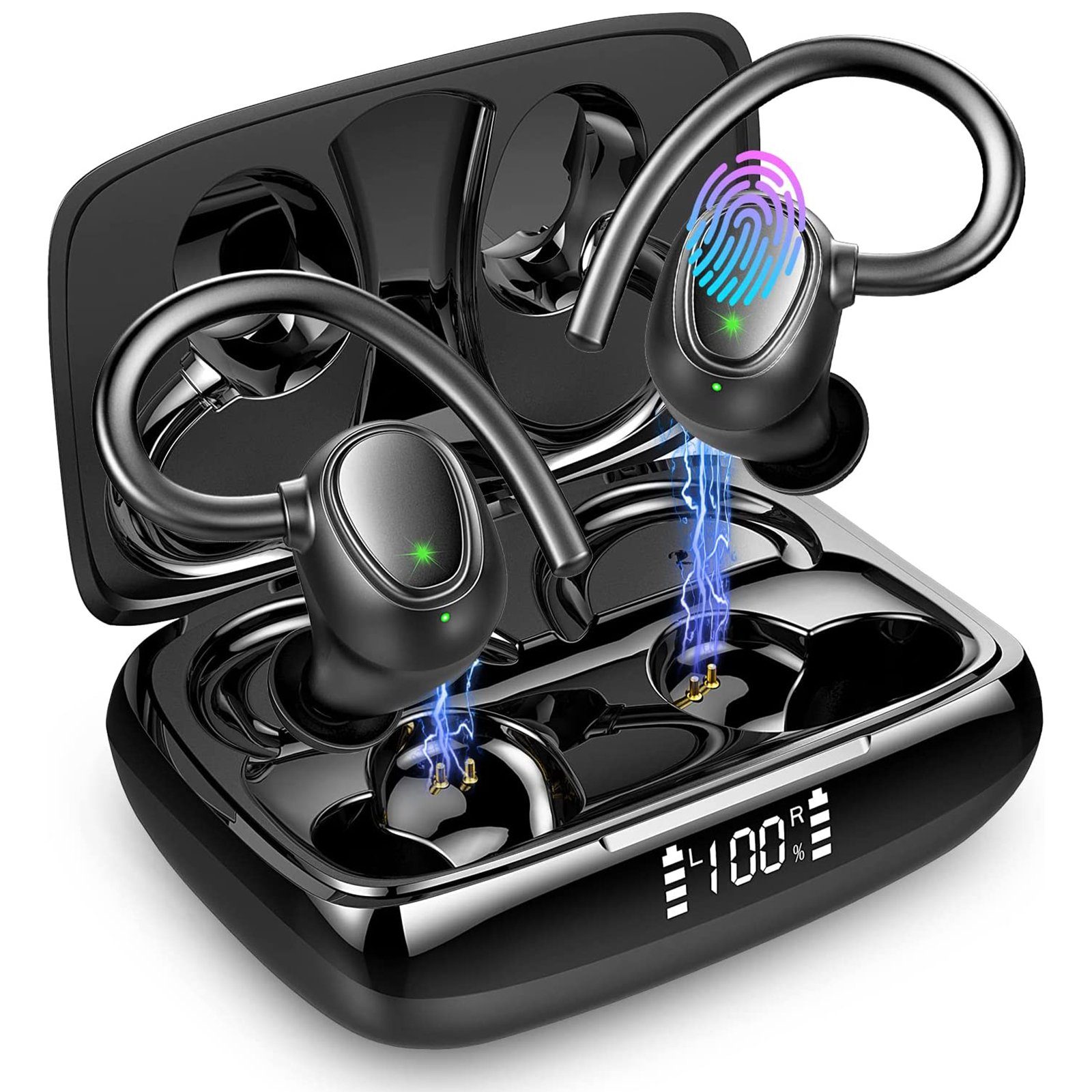 Yuede Bluetooth 5.3 Sportkopfhörer, Earbuds Kabellos mit Ohrbügeln In-Ear-Kopfhörer (Immersives HIFI-Stereo, Bluetooth Kopfhorer mit LED-Ladebox, ENC HD Anruf, Rauschunterdruckung, CVC8.0)