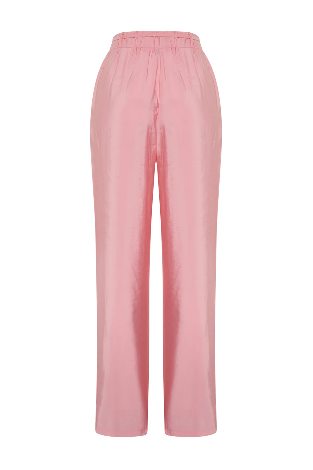 Trendyol Collection  Rosafarbene, gewebte Hose mit Modalanteil und dünnem Gürtel, plissiert, weit geschnitten, weites Bein TWOSS24PL00121