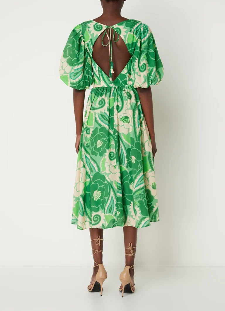 Vestido midi estampado floral de Farm Rio con mangas abullonadas