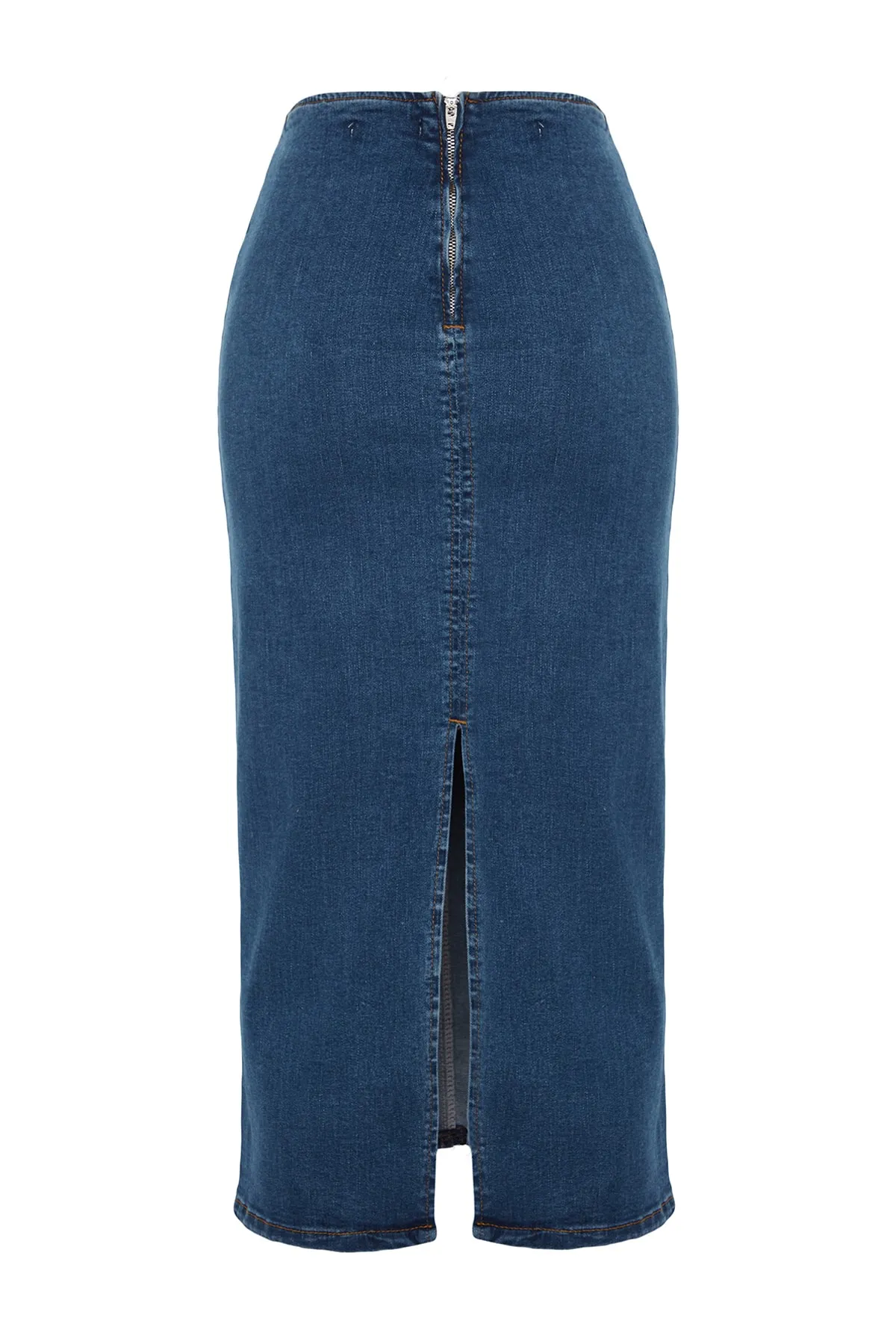 Trendyol Collection  Blauer Midi-Bleistift-Jeansrock mit Ziernähten TWOAW24ET00057
