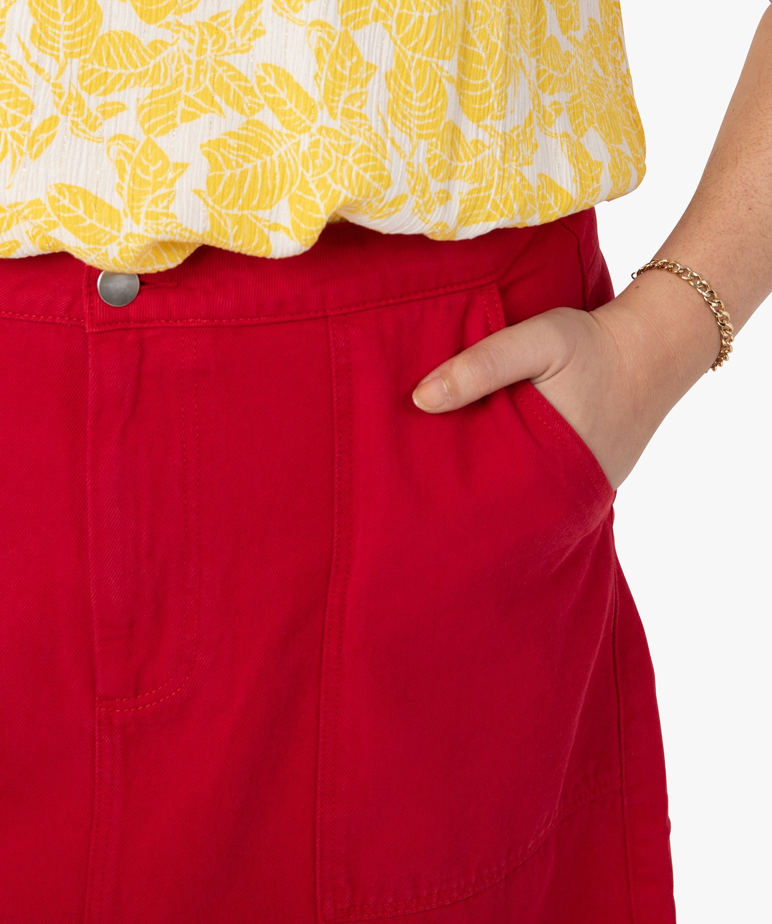 Jupe femme grande taille en toile coupe droite rouge | GEMO