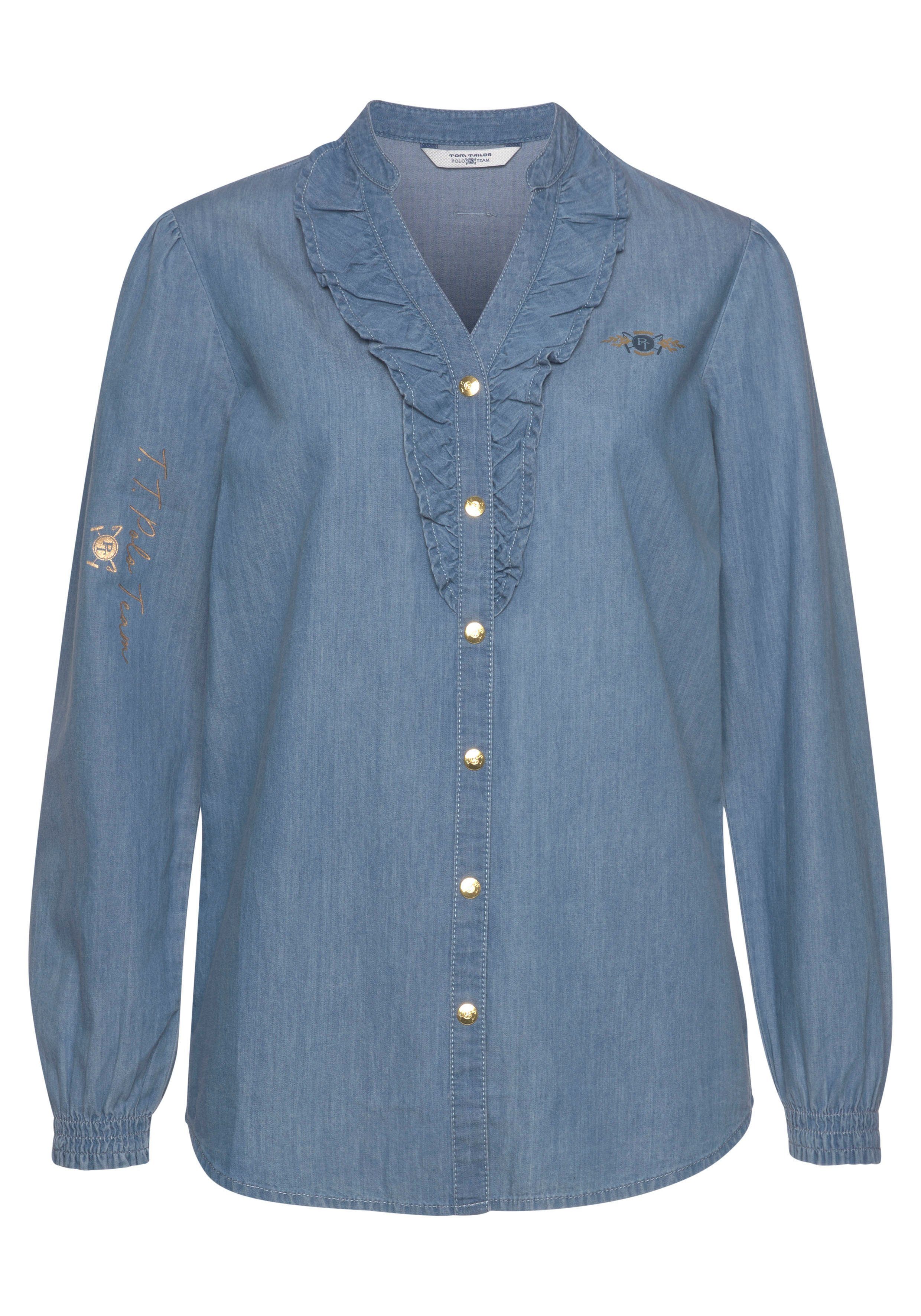 TOM TAILOR Polo Team Jeansbluse mit Rüschen an der Knopfleiste