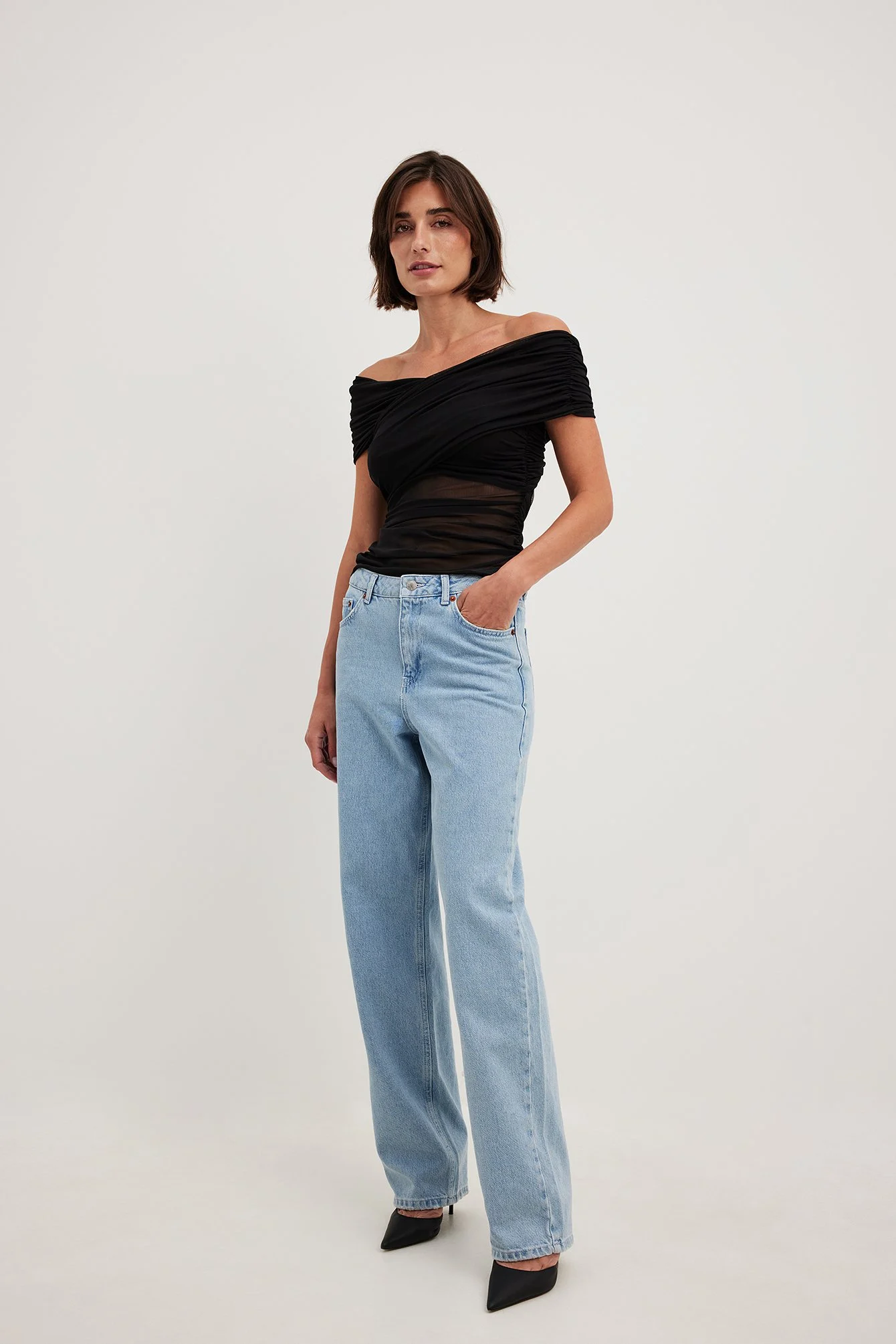 Ärmelloses drapiertes Mesh-Top