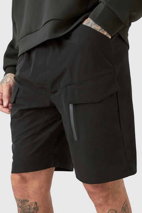 Tall lockere elastische Stretch Cargo-Shorts mit Reißverschluss