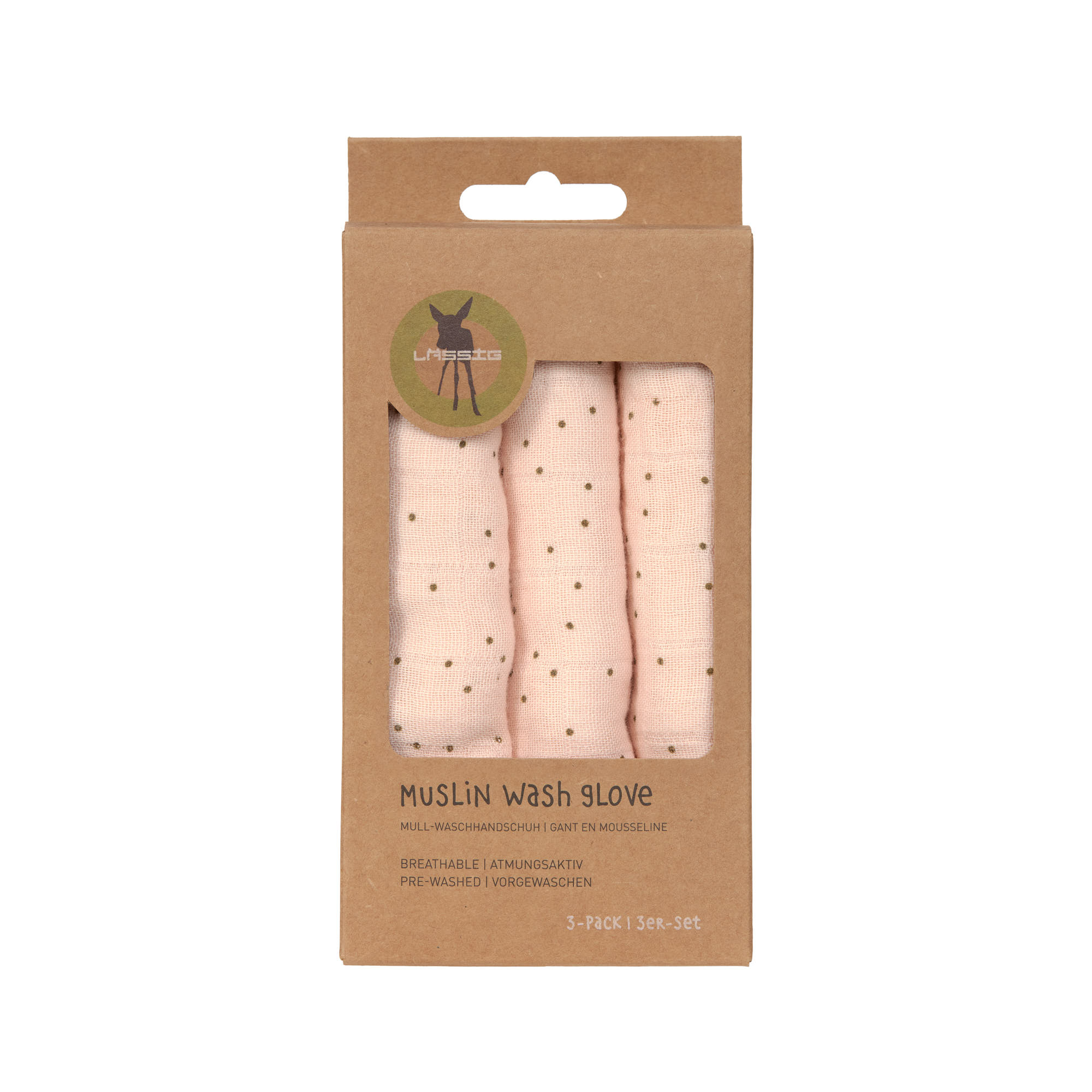 Mull Waschlappen Baby 3er Set - Punkte, Rosa