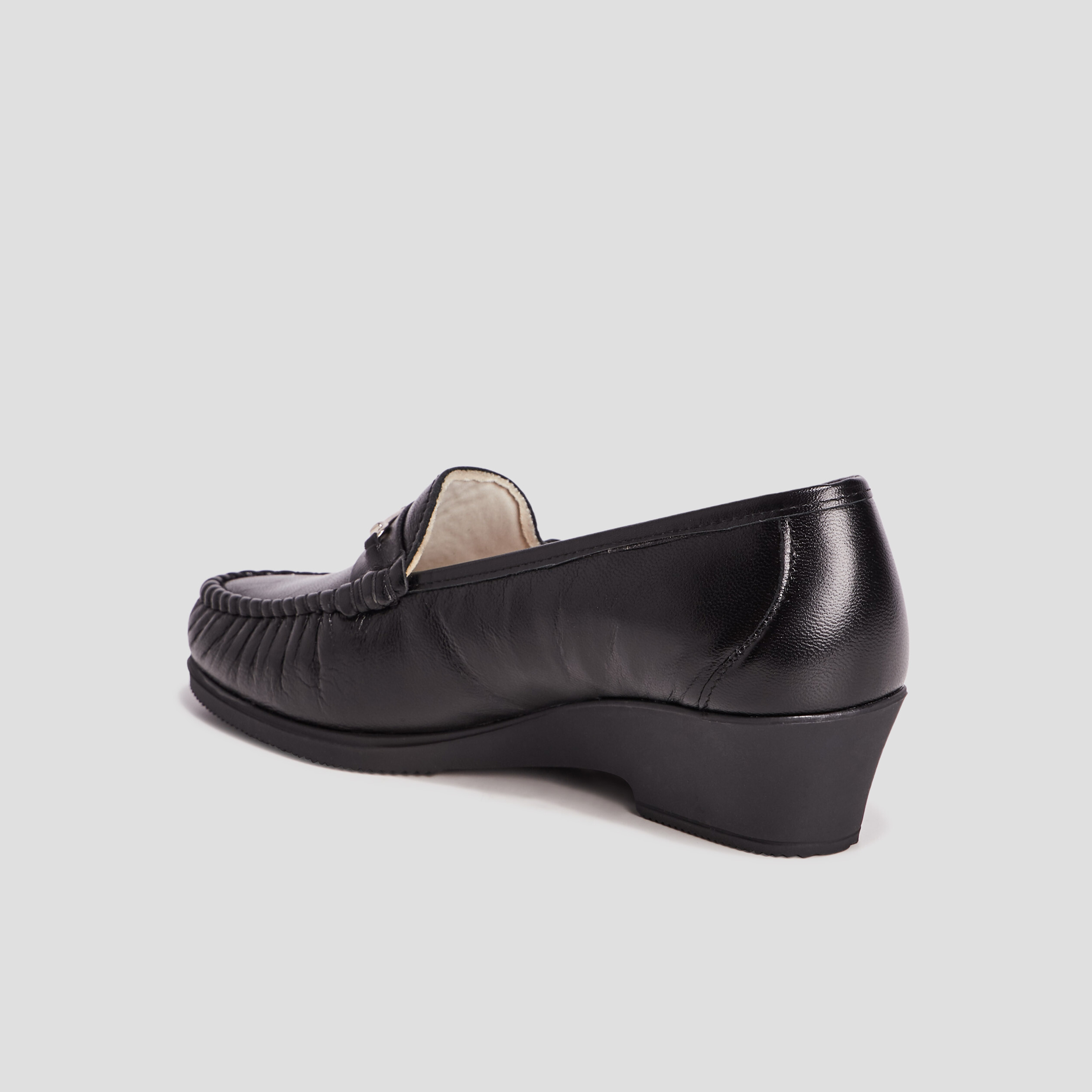 Mocassins en cuir compensés pied large noir femme | La Halle