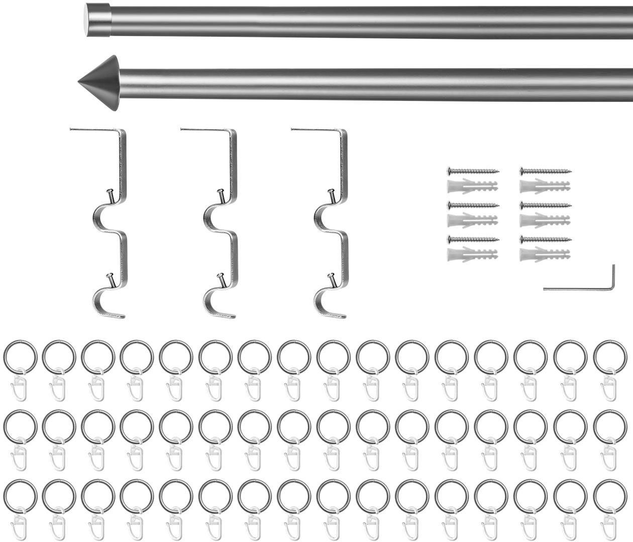 Gardinenstange Gardinenstange Kegel, 20 mm, ausziehbar, 2 läufig 130 - 240 cm Chrom, LICHTBLICK ORIGINAL, Ø 20 mm, 2-läufig, ausziehbar, Metall, Zweiläufige Vorhangstange mit Ringen für Gardinen und Stores.