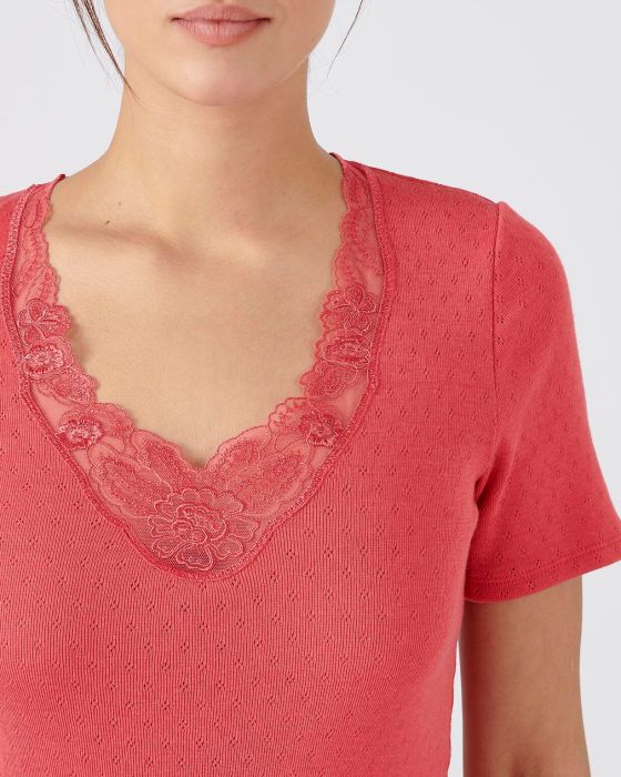 Tee-shirt maille ajourée, guipure à l'encolure Thermolactyl