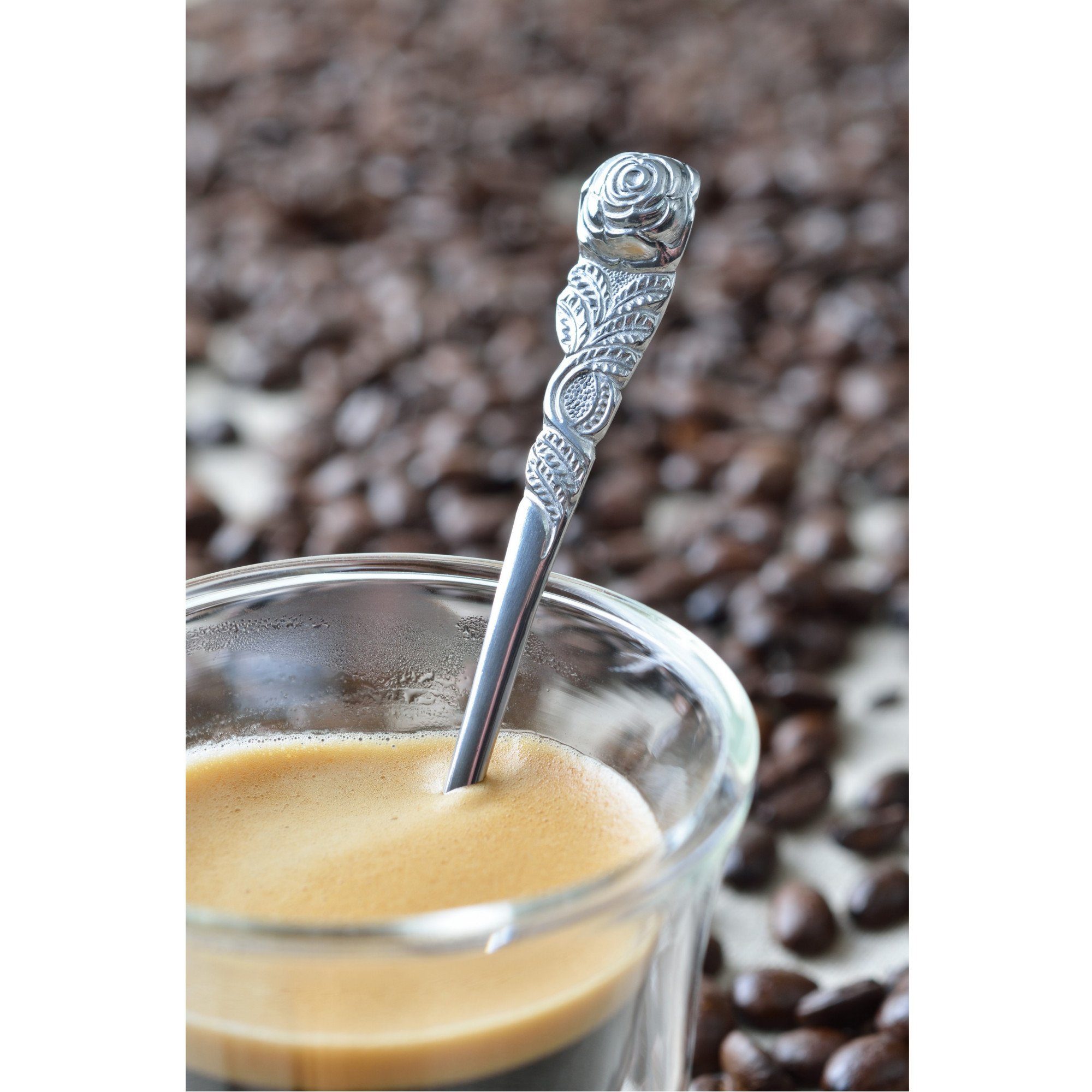 GRÄWE Espressolöffel GRÄWE 6 Stück Espressolöffel Edelstahl, Rosendekor