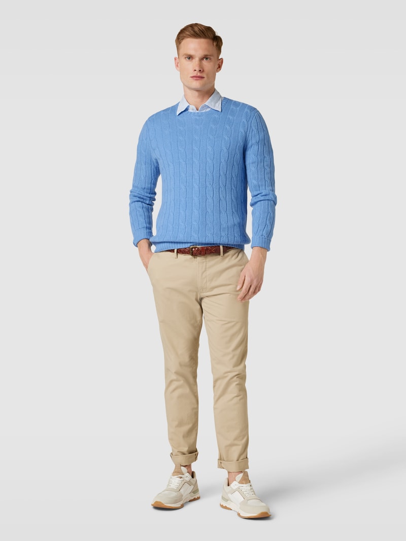 Strickpullover mit Zopfmuster Modell 'CABLE' in hellblau meliert