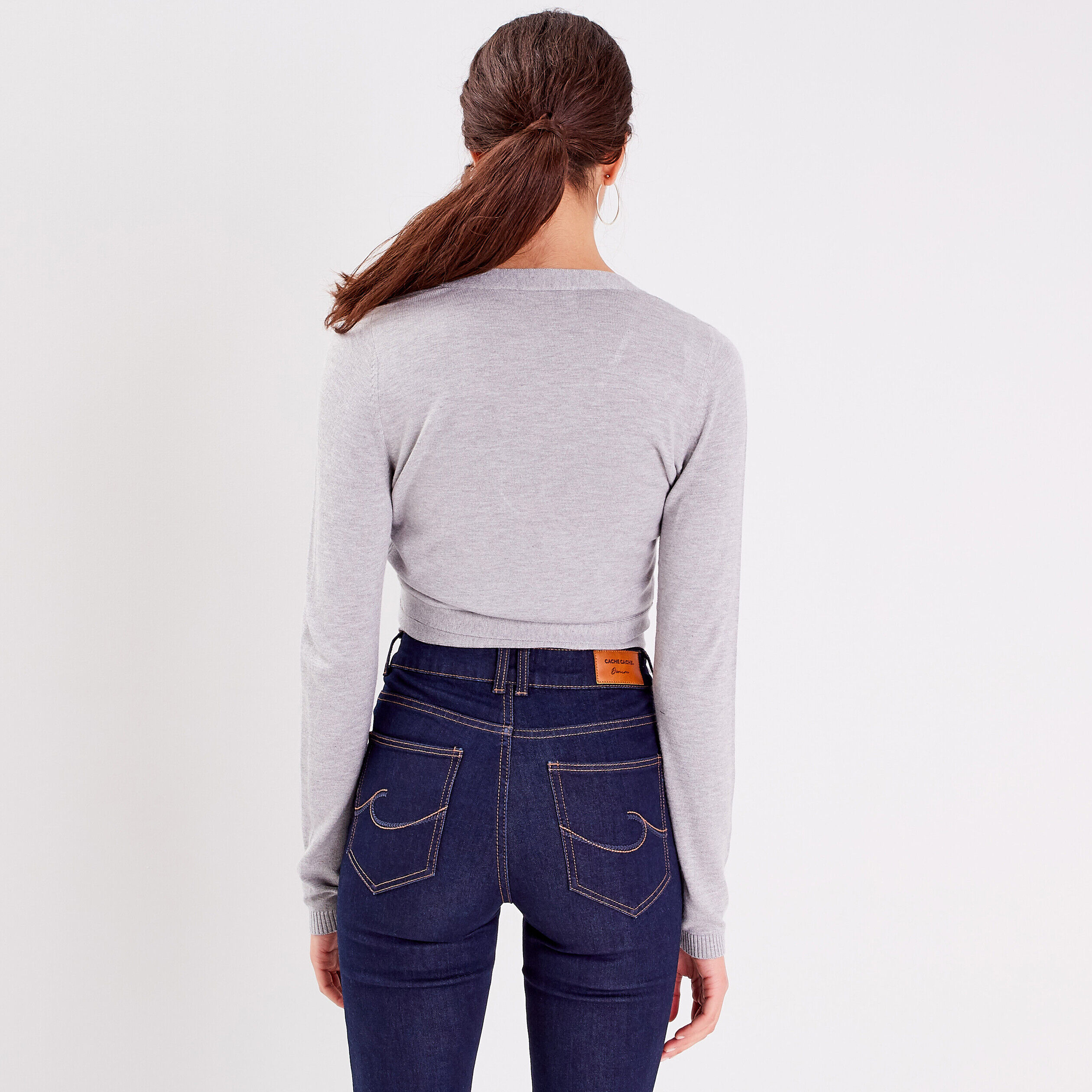 Gilet avec col cache-coeur gris foncé femme | Cache Cache