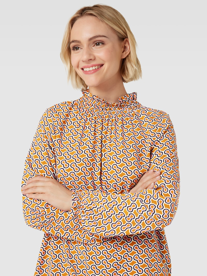 Blusenshirt mit Allover-Muster Modell 'Peanu' in cognac