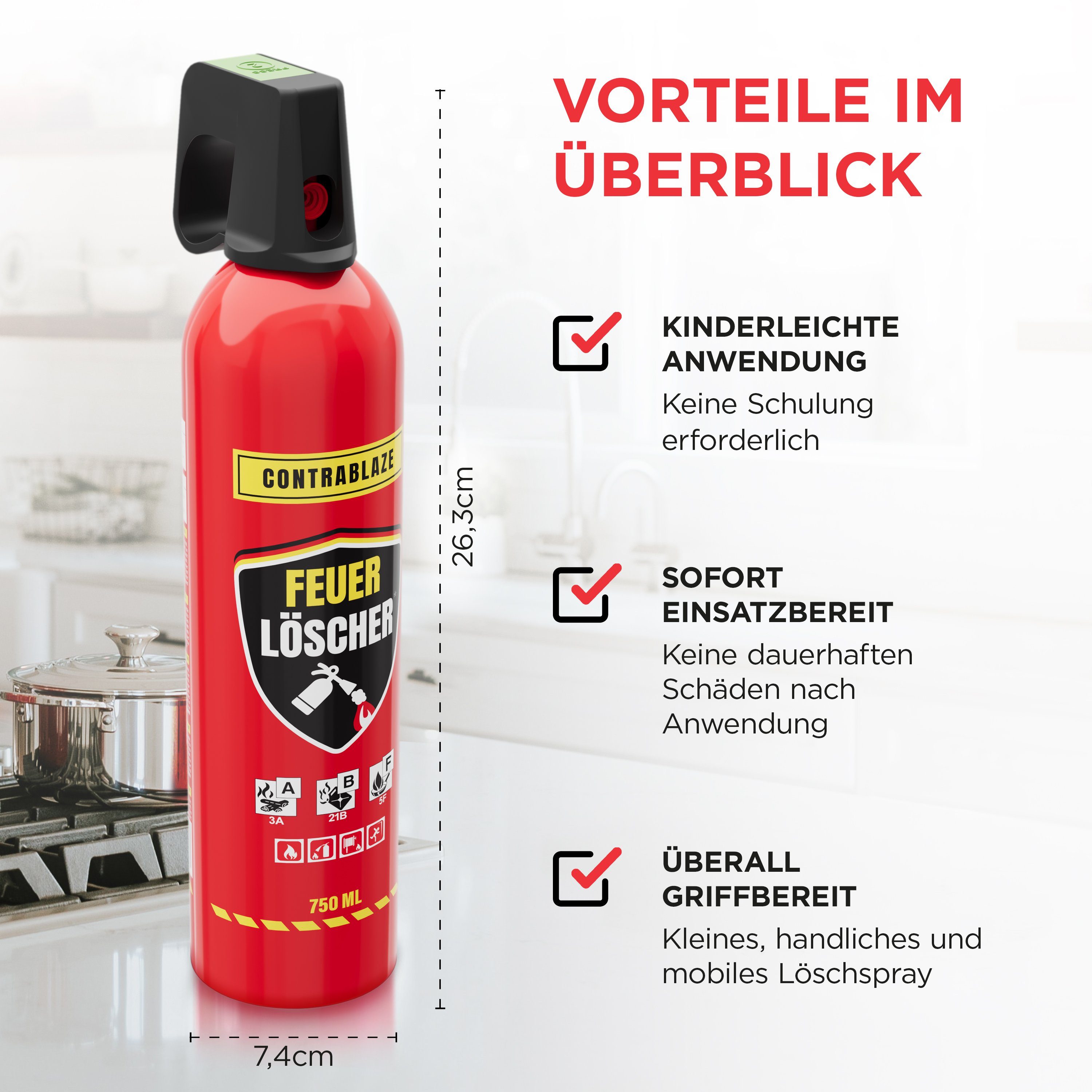 CONTRABLAZE Feuerlöschspray 1x 750ml gegen Fett- und Entstehungsbrände, (1-St)