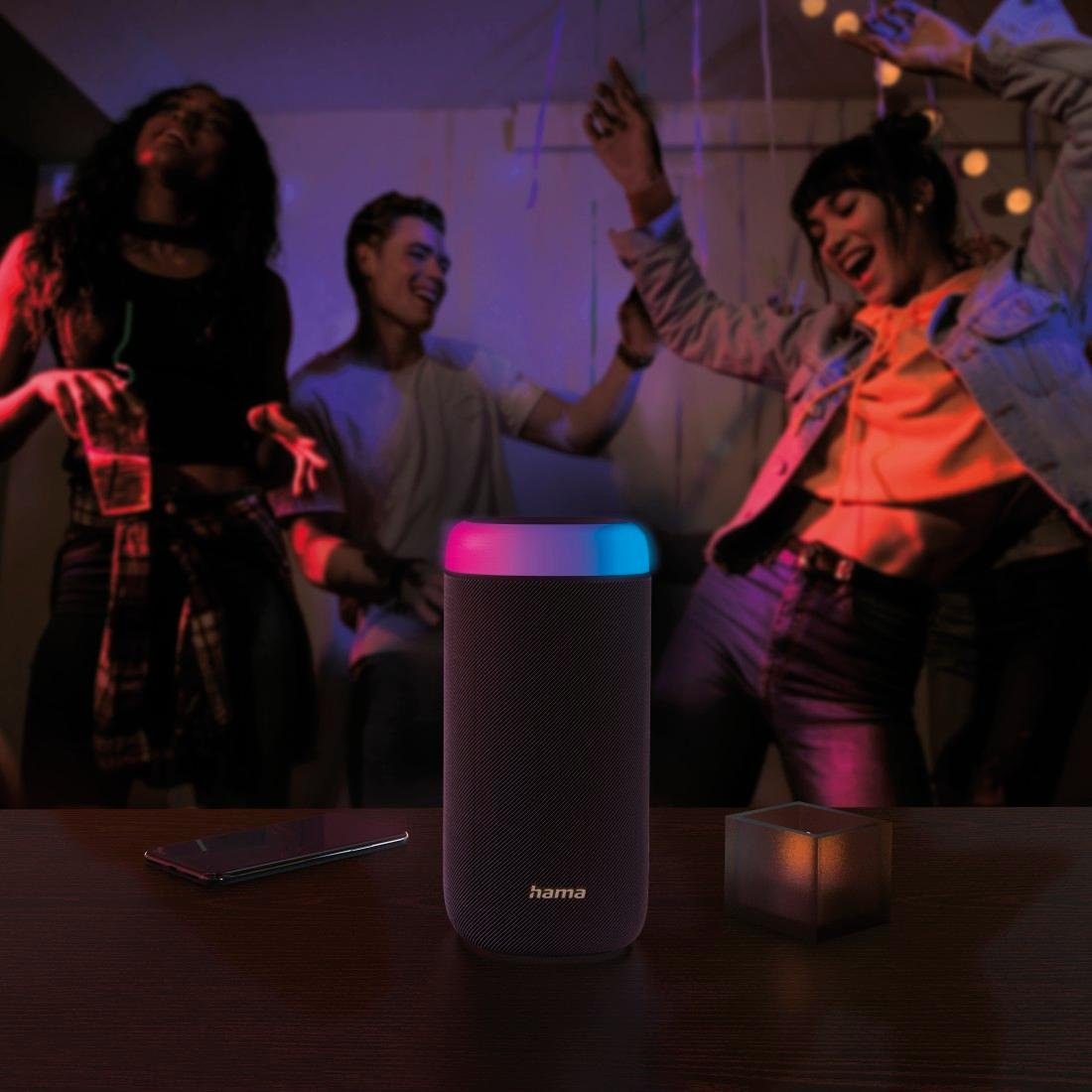 Hama Bluetooth Box Shine 2.0 LED Xtra Bass 360ᵒ Sound spritzwassergeschützt Bluetooth-Lautsprecher (Freisprechanlage,Xtra Bass,360ᵒ Sound)
