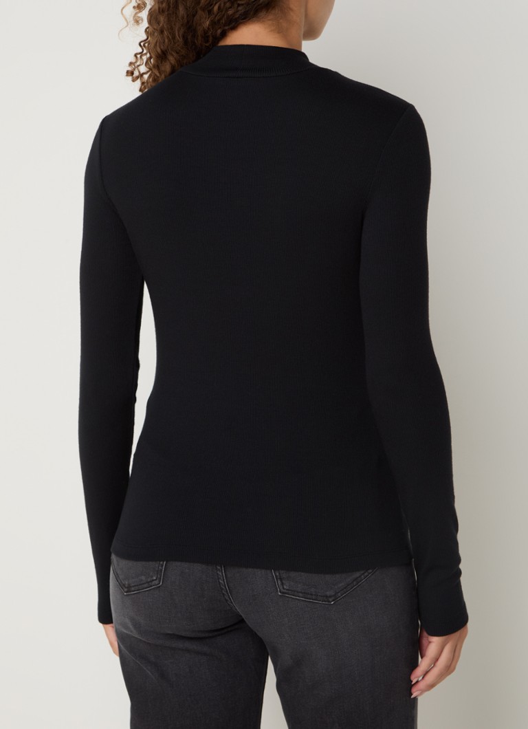 OPUS Singrid long-sleeved shirt with ribbed structure and stand-up collar