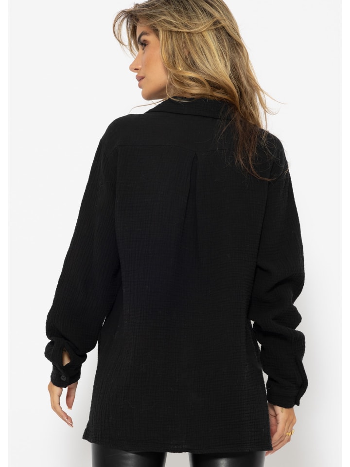SASSYCLASSY Oversize Musselin Bluse in Schwarz günstig kaufen