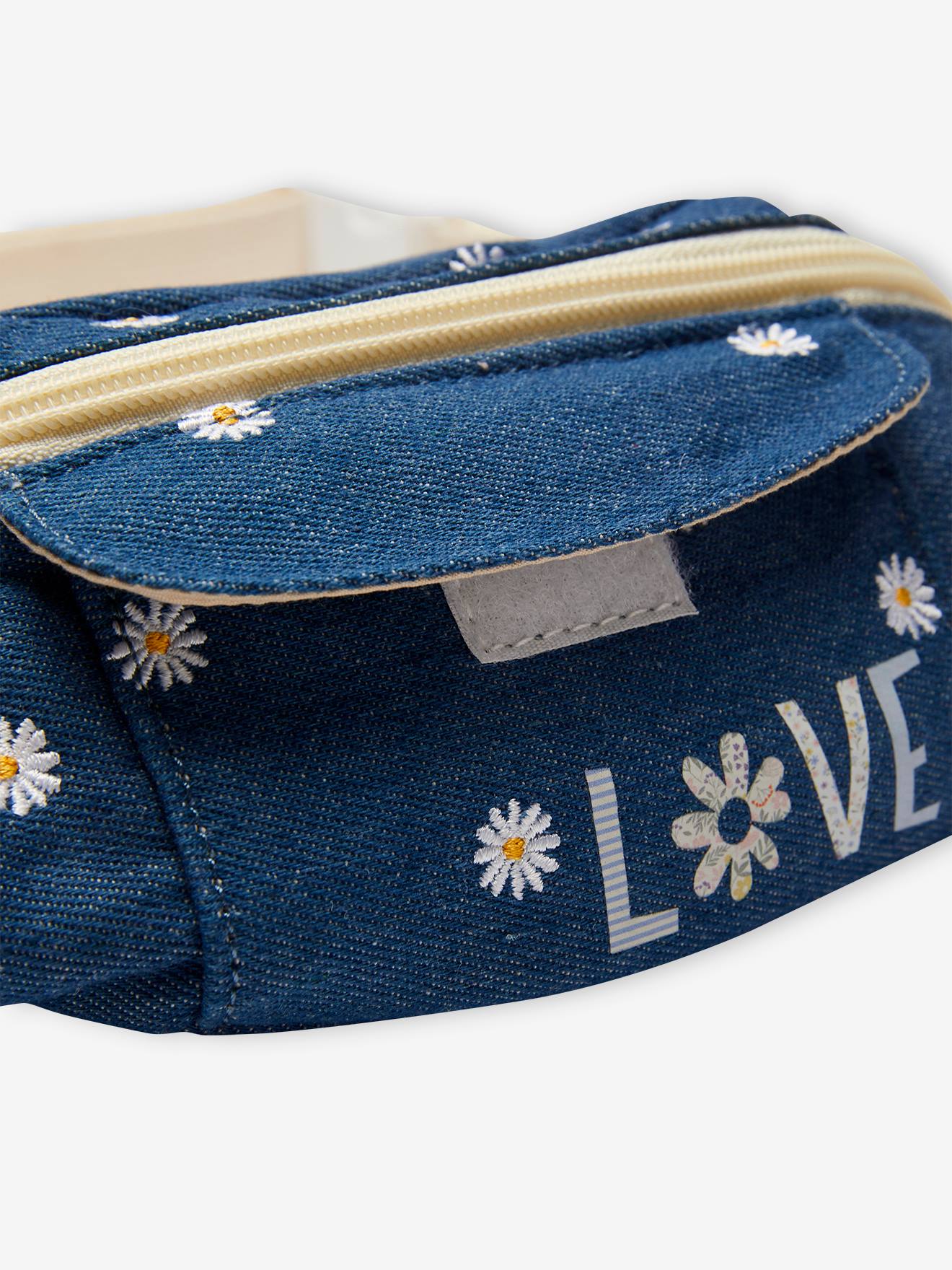 Sac banane fille en denim brodé bleu jean