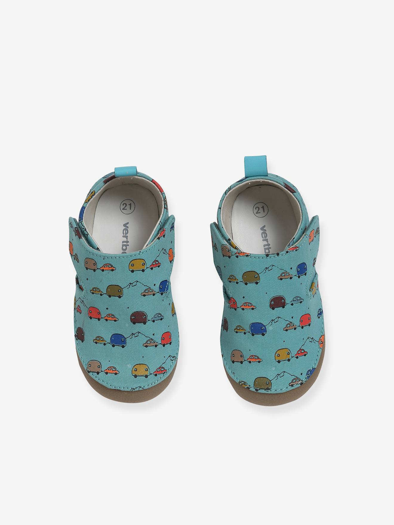 Chaussons bébé garçon en toile imprimée bleu imprimé caravane