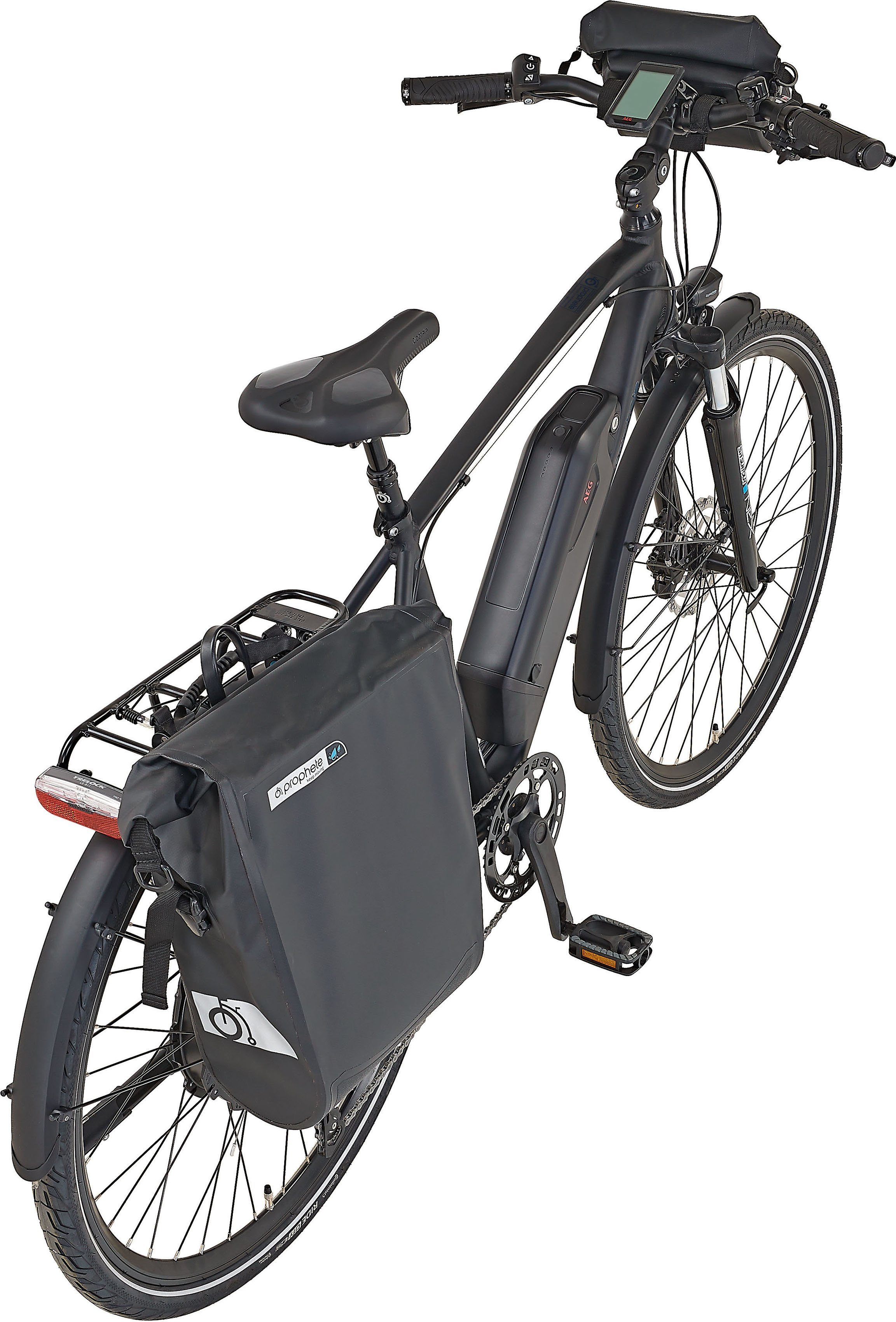 Prophete E-Bike Prophete Entdecker e2000 Herren, 10 Gang Shimano Deore RD-T6000 Schaltwerk, Kettenschaltung, Heckmotor, 614 Wh Akku, (mit Gepäckträgertasche, mit Lenkertasche)