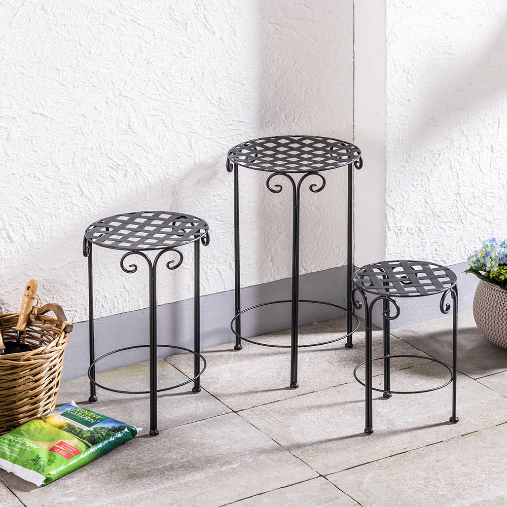 HC Garten & Freizeit Blumenständer 3er Set aus Metall Pflanzenständer Set schwarz