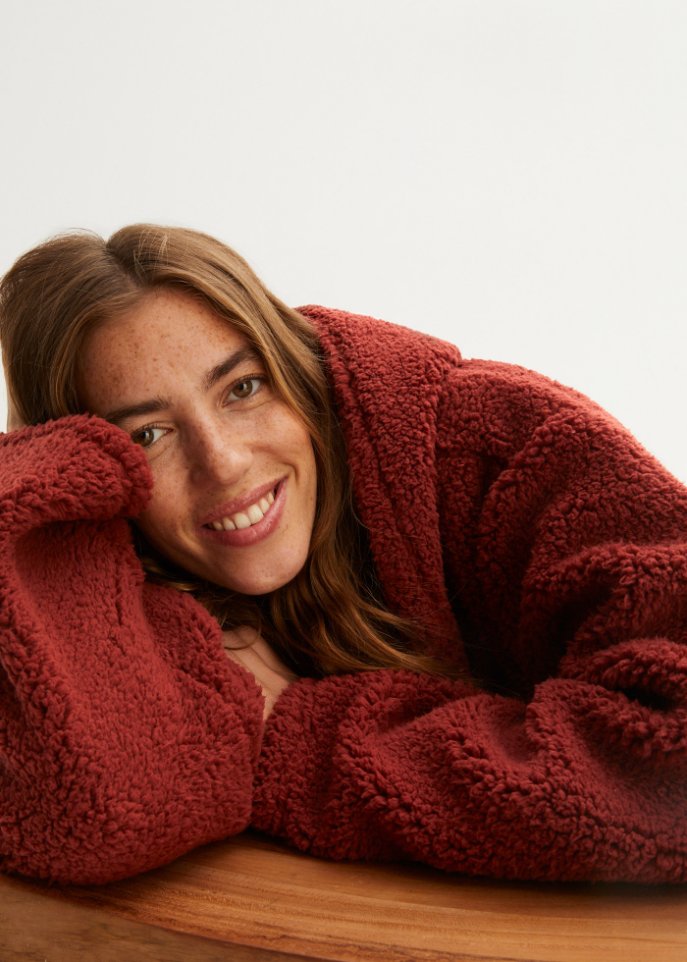 Teddy-Fleecejacke in A-Line mit Seitenschlitzen