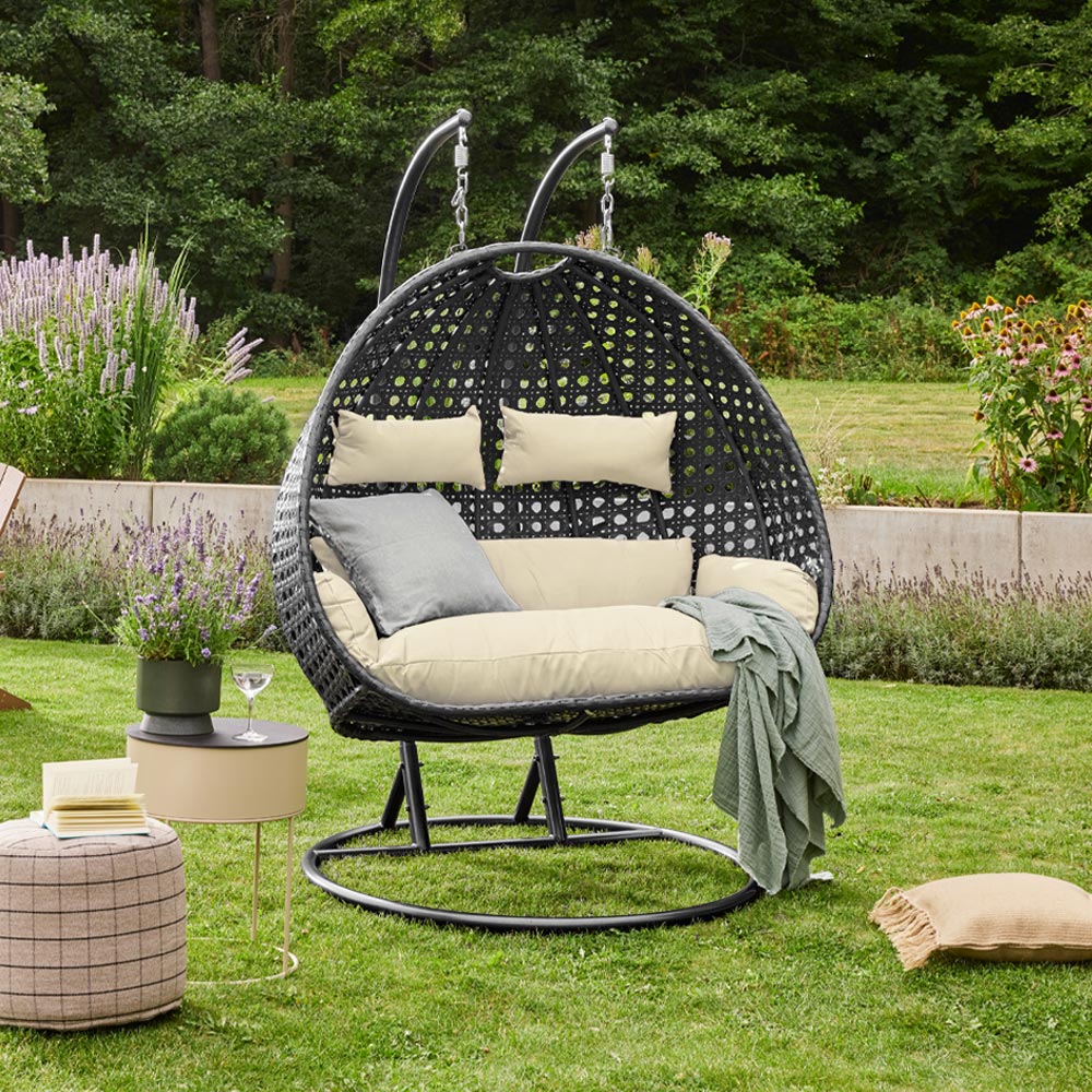 Home Deluxe Polyrattan Hängesessel TWIN DELUXE - Schwarz