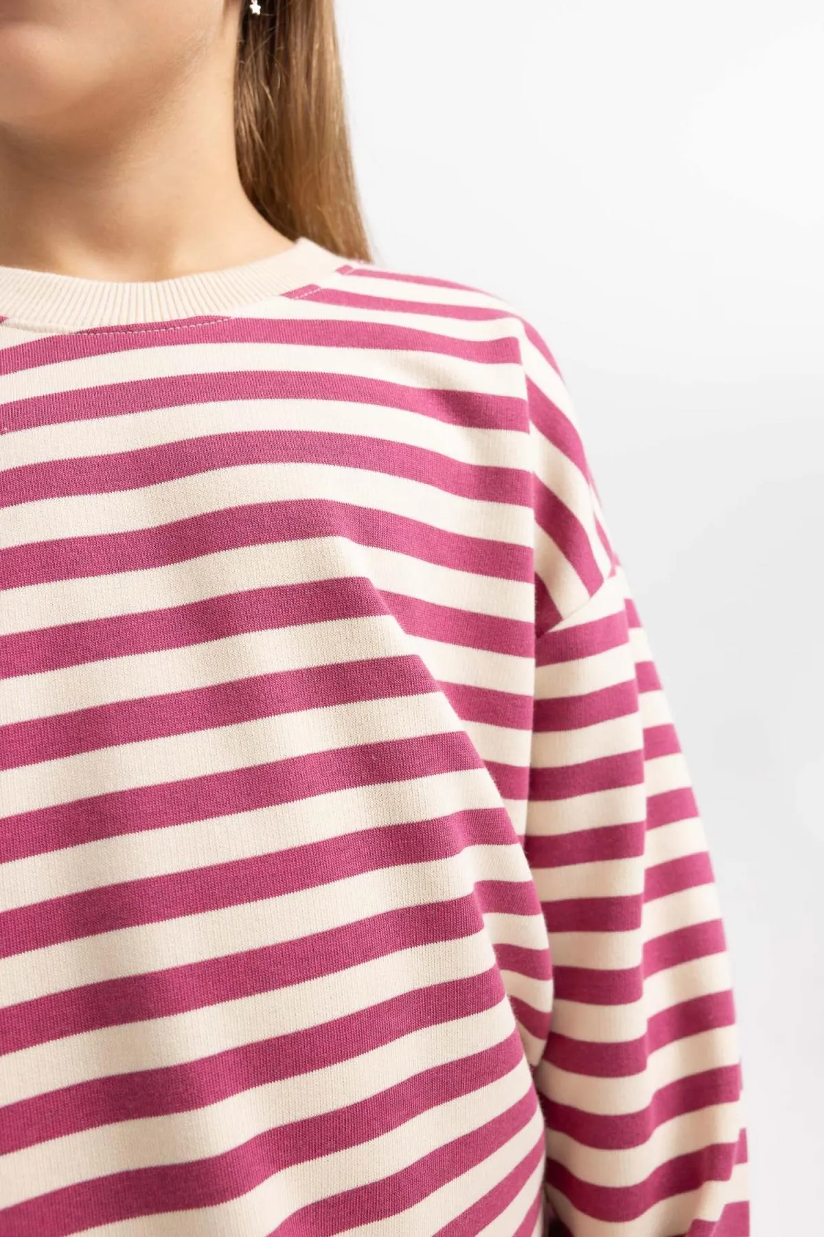 DeFacto  Gestreiftes Mädchen-Sweatshirt mit Rundhalsausschnitt
