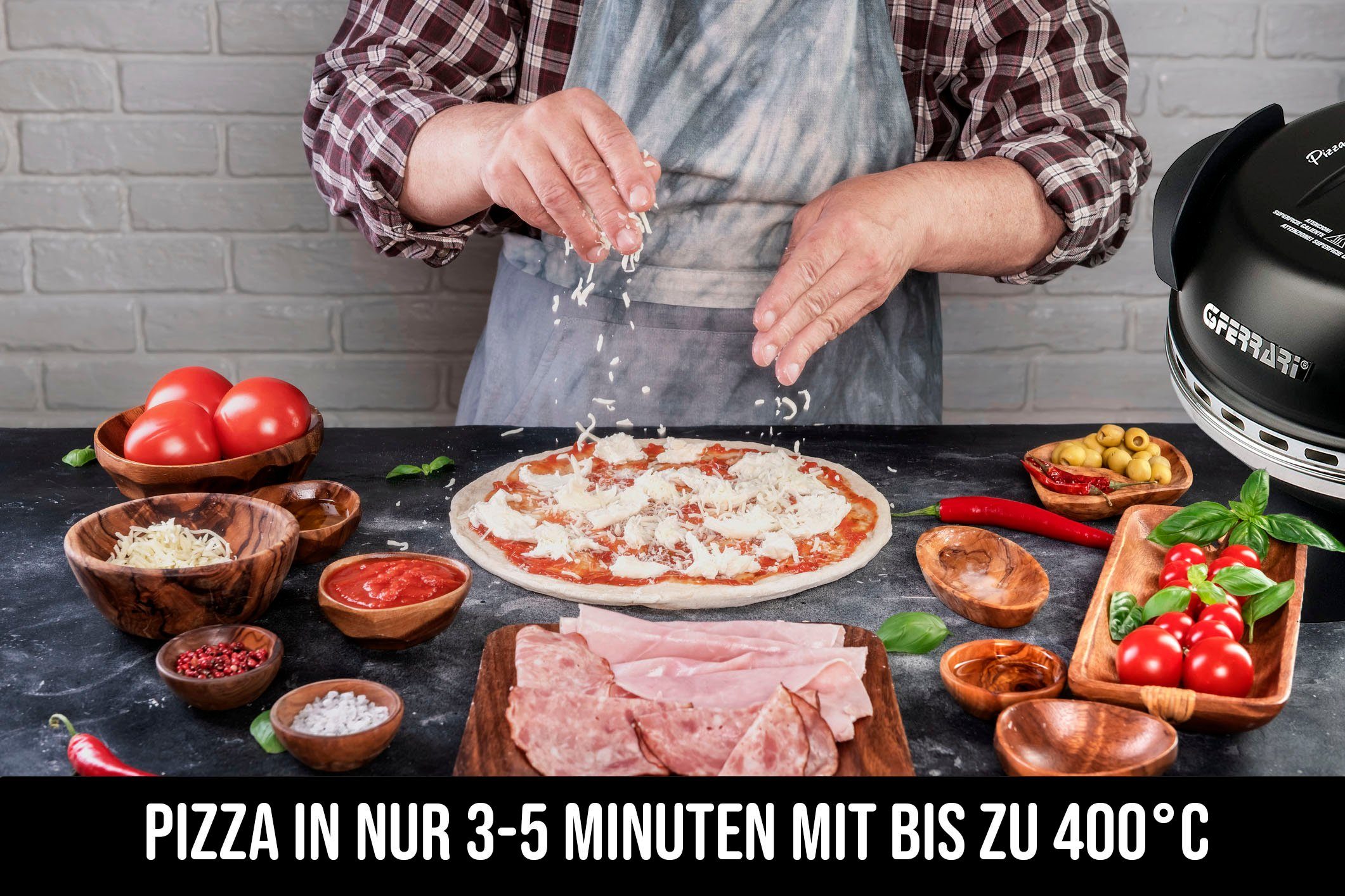 G3Ferrari Pizzaofen Delizia G1000610 schwarz, bis 400 Grad mit feuerfestem Naturstein