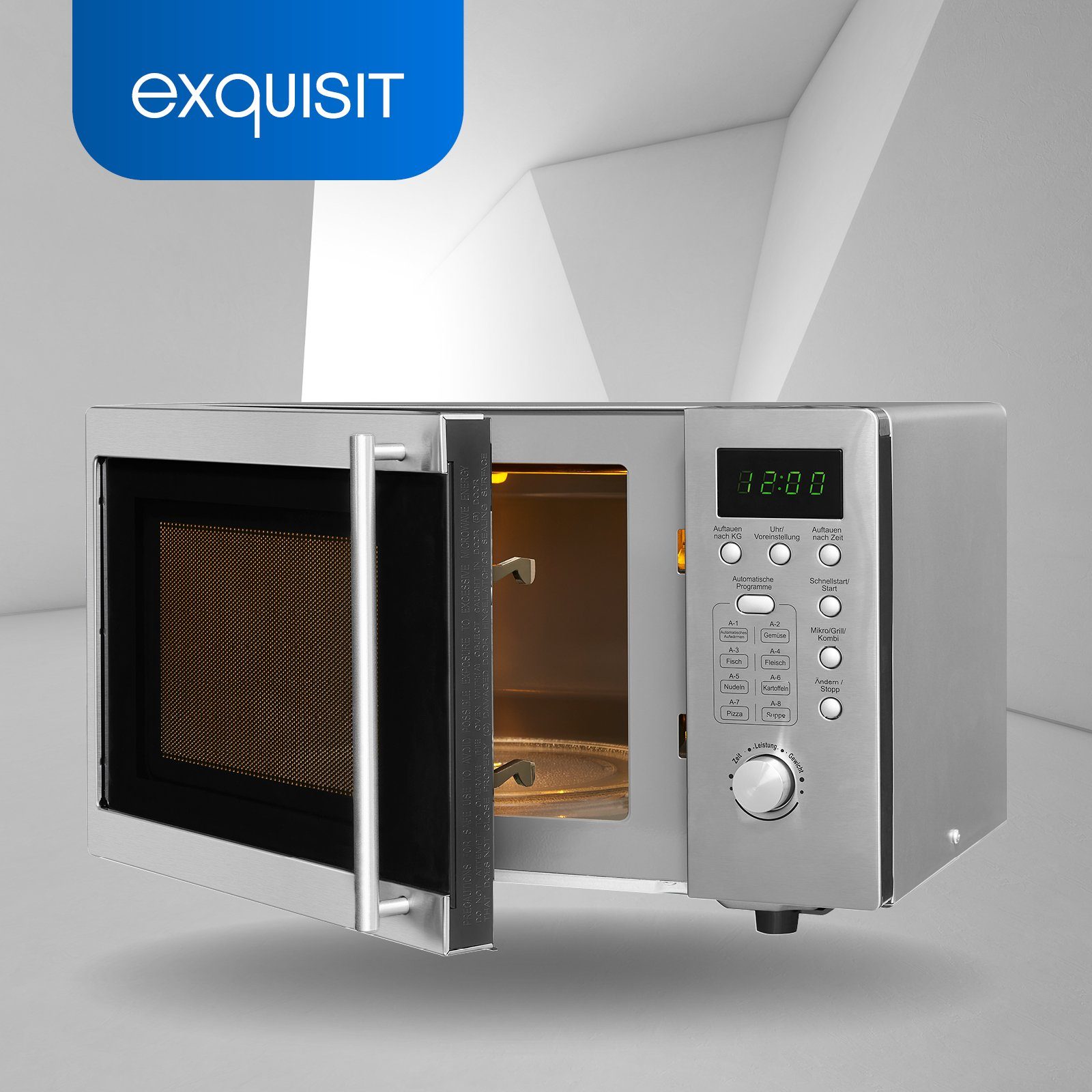 exquisit Mikrowelle UMW 800G-3.1 Inox, Mikrowelle, Grill, 20,00 l, unterbaufähig, inkl. Grill-Funktion, Drehteller 24,5cm Ø