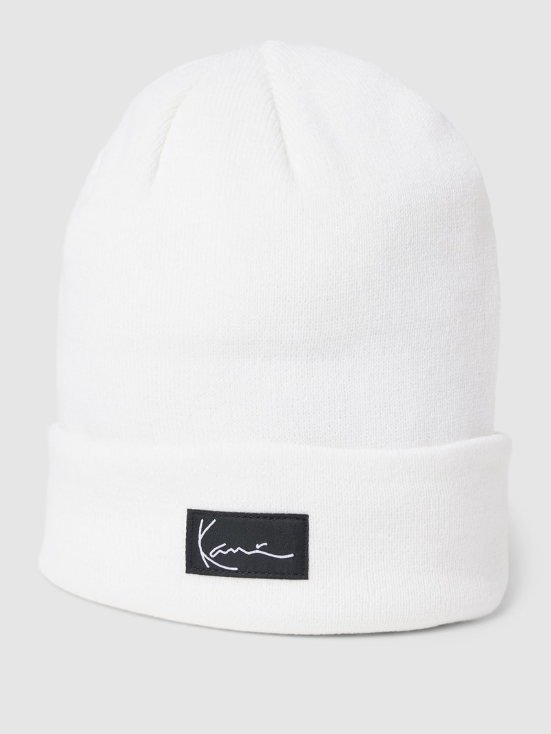 Beanie mit Label-Patch Modell 'Signature' in weiß