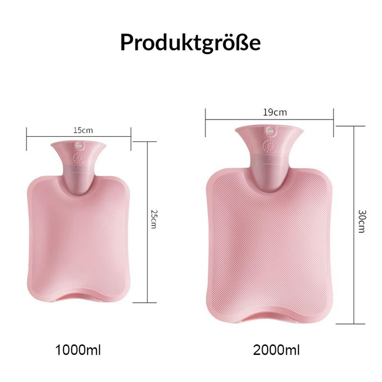 König Design Wärmflasche XXL Wärmeflasche weicher Stoff Bezug 2L Bettflasche Handwärmer, mit Strickbezug