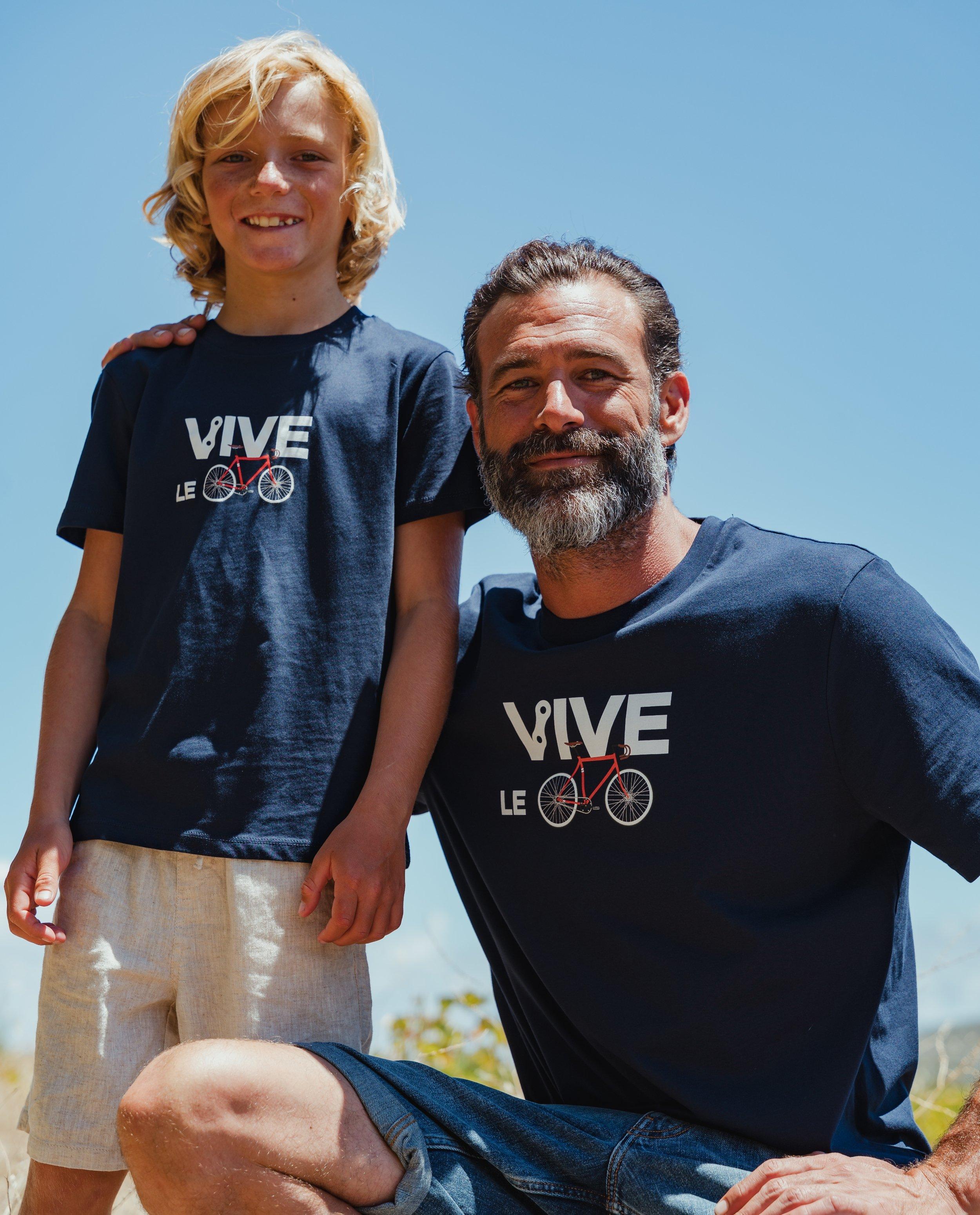 Tricou Vive le vélo cu imprimeu albastru închis