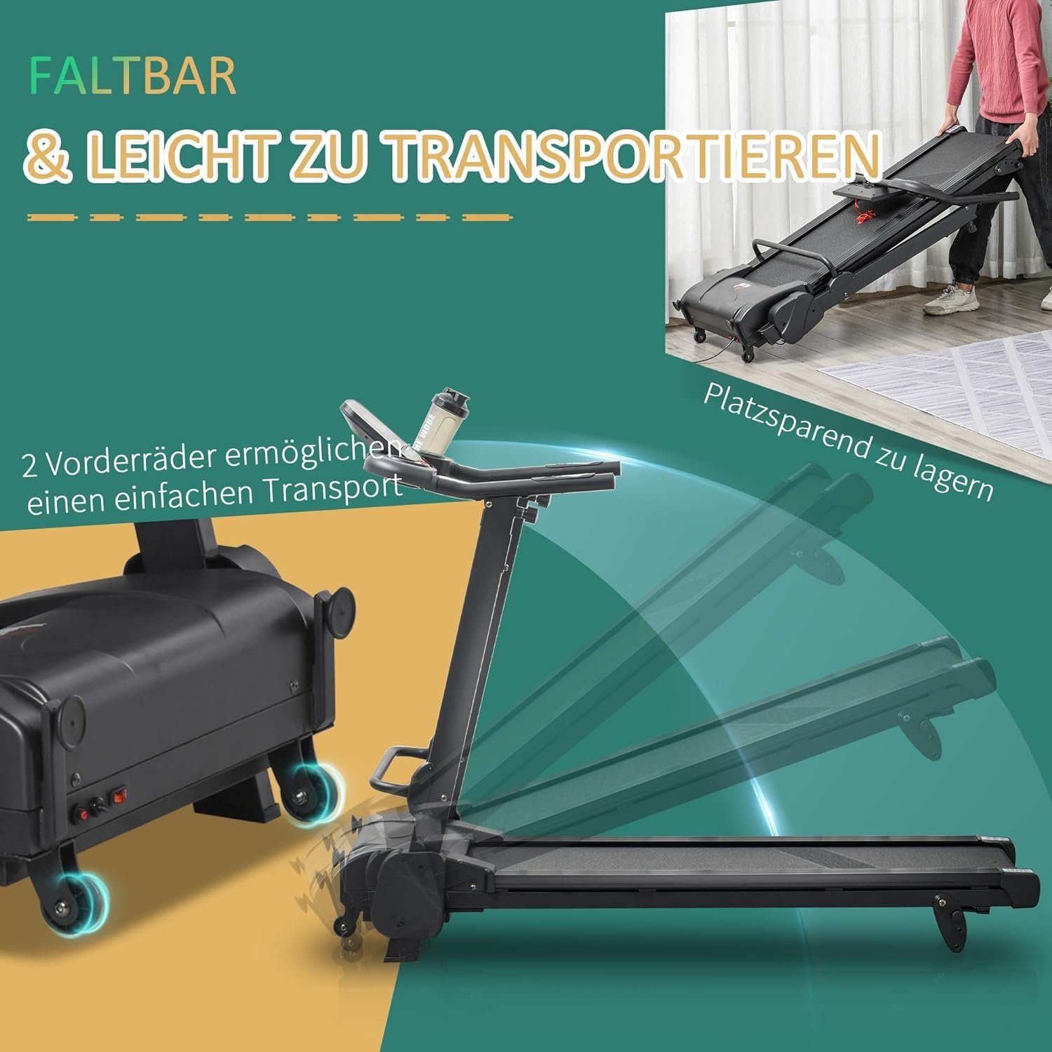HOMCOM Laufband, Elektrisches Laufband mit LCD-Display USB- und MP3-Player Faltbares