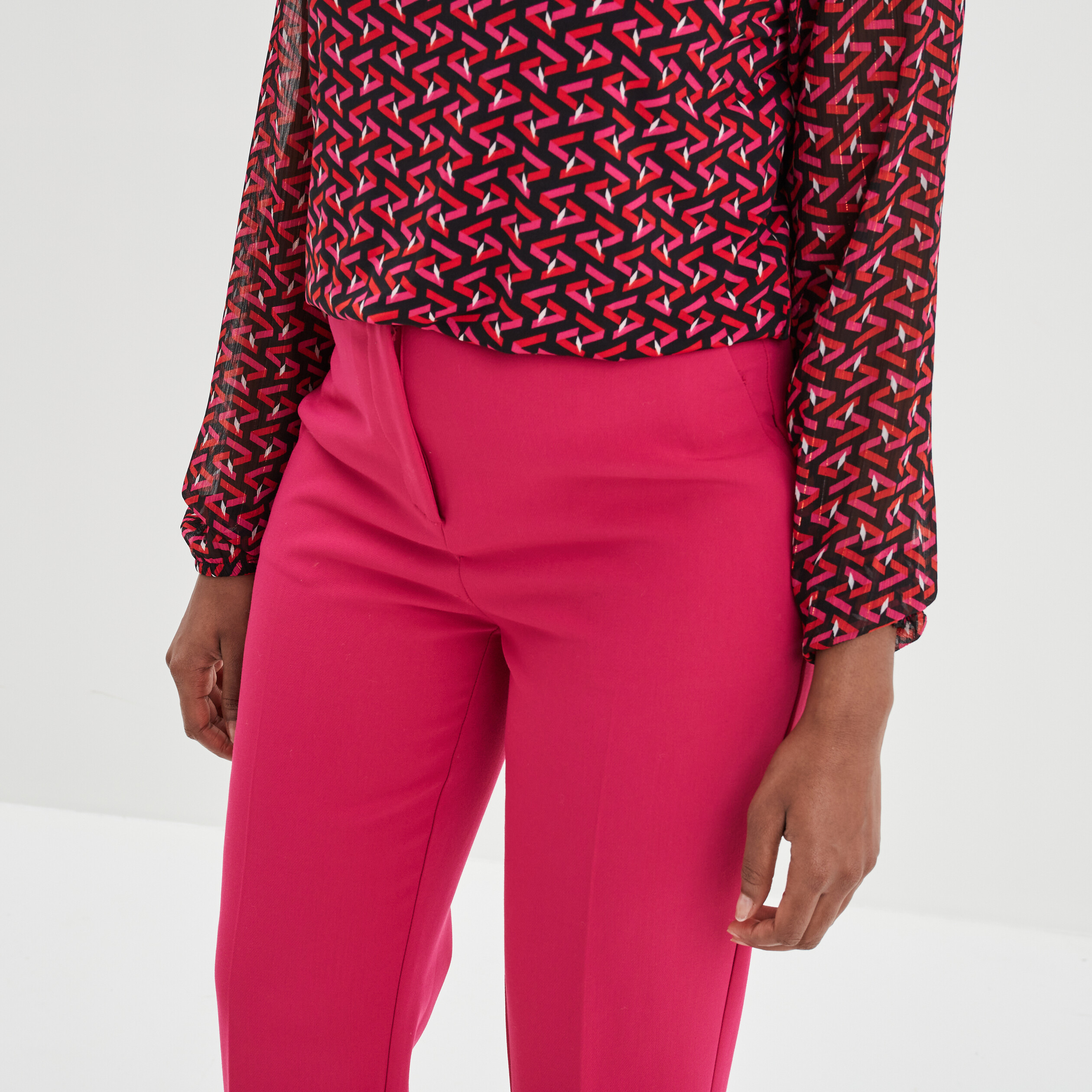 Pantalon city droit à pinces rose framboise femme | La Halle