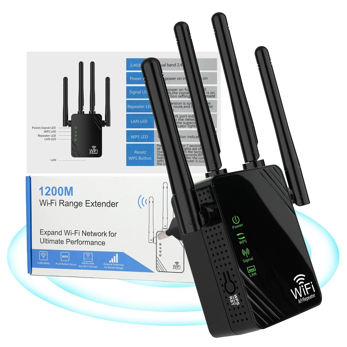 MOOHO WLAN Repeater WiFi Verstärker 1200Mbit/s 5GHz & 2.4GHz Dual-Band WLAN-Repeater, WLAN-Repeater