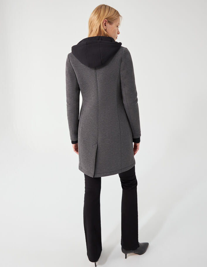 Manteau long en néoprène et capuche amovible femme