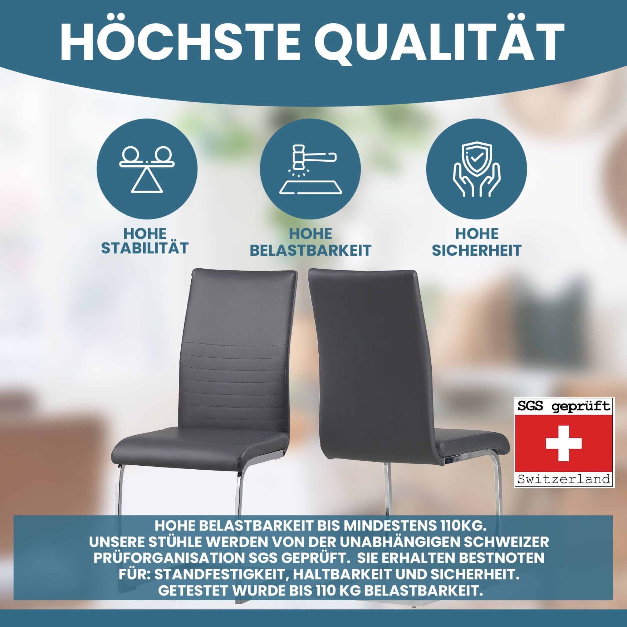 Albatros International Freischwinger Albatros Esszimmerestuhl Küchenstuhl BURANO, Kunstleder Bezug (4er Set, Grau), Esszimmerstuhl Schwingstuhl mit modernem Design, dicke Polsterung