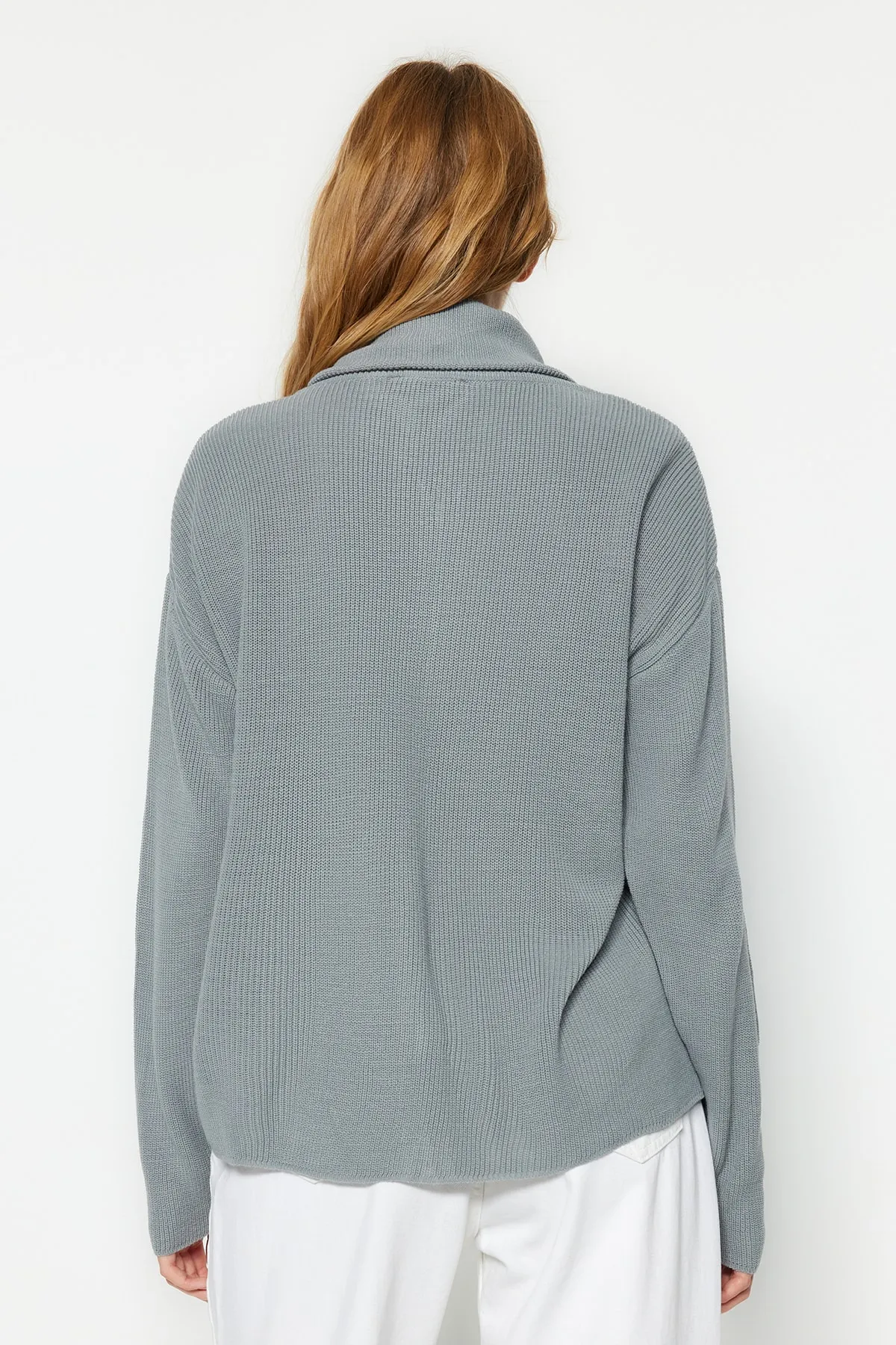 Trendyol Collection  Grauer Strickcardigan mit Reißverschlussdetail TWOAW23HI00189