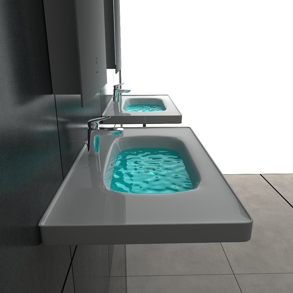 Alpenberger Waschbecken Keramik Handwaschbecken - Waschbecken Rechteckig 80 cm Breit (1-tlg., Hängewaschbecken mit Überlauf), mit Nano beschichtet, pflegeleicht, hygienisch