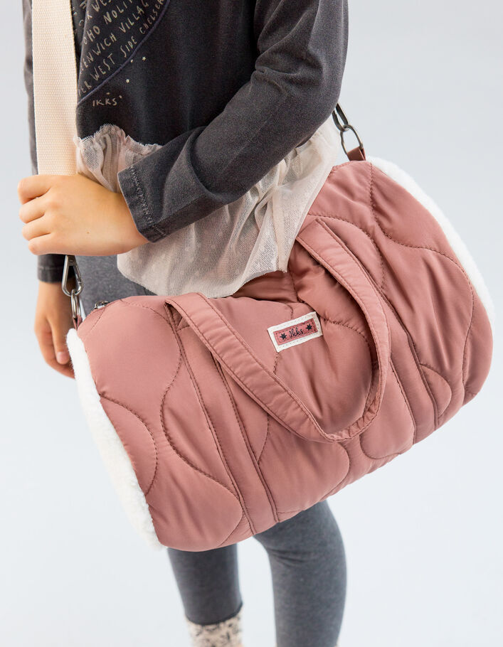 Sac bowling rose matelassé et Sherpa écru fille