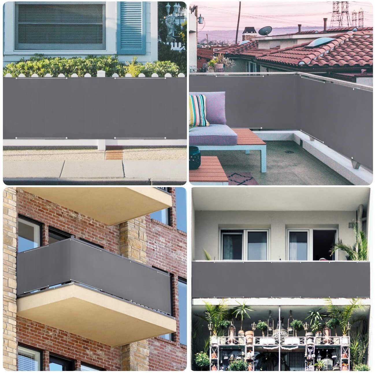 Sekey Balkonsichtschutz PES Wetterfest Sichtschutz Balkon Terrasse Balkonbespannung Windschutz Sonnenschutz ohne Bohren, mit Kabelbinder und Kordel, Anthrazit