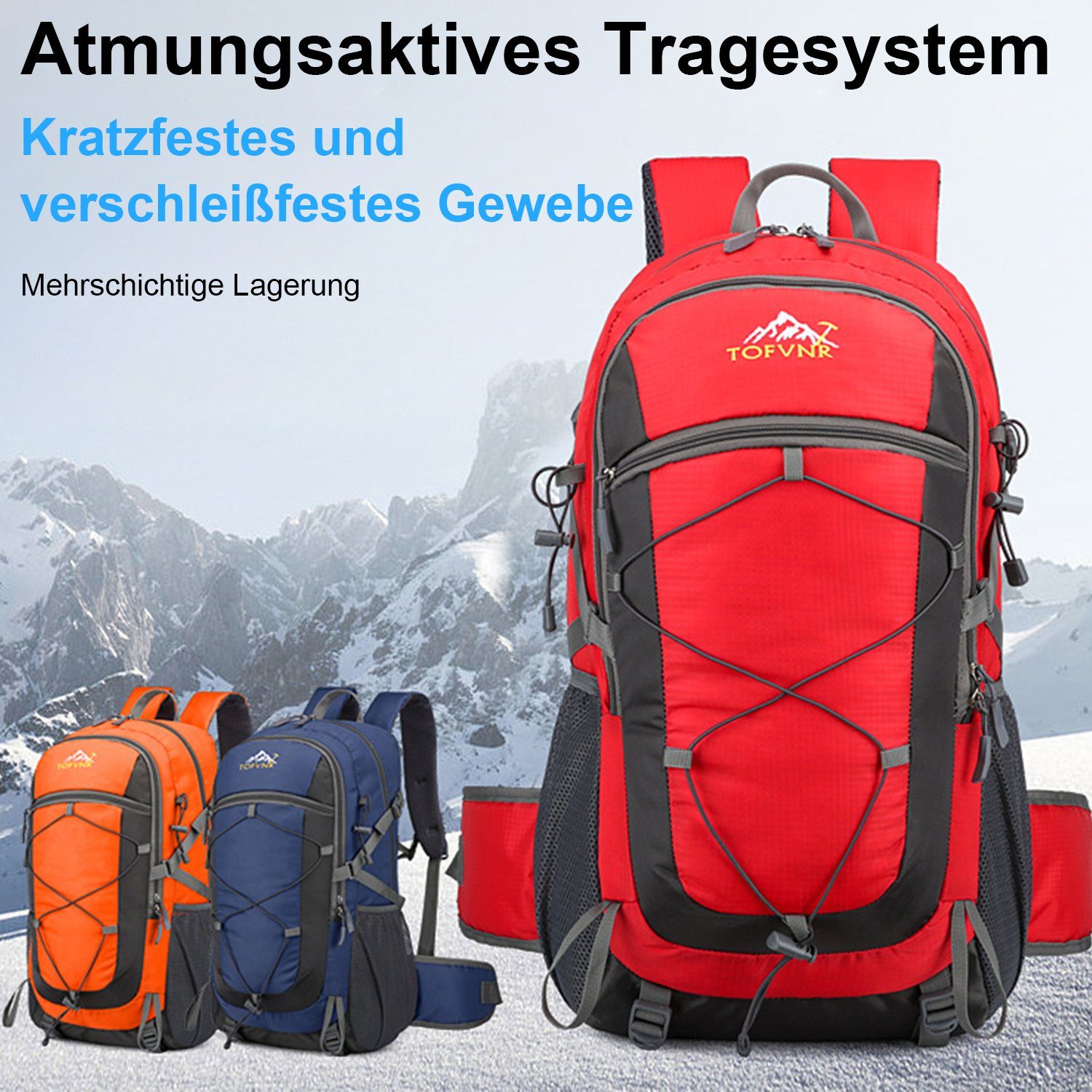 Vicbuy Wanderrucksack 36-55L Trekkingrucksack, Herren/Damen Wasserdichter Rucksack (Reiserucksack, Schulrucksack, Outdoorrucksack mit Gummibänder), für Wandern, Trekkingstöcke, Klettern, Bergsteigen