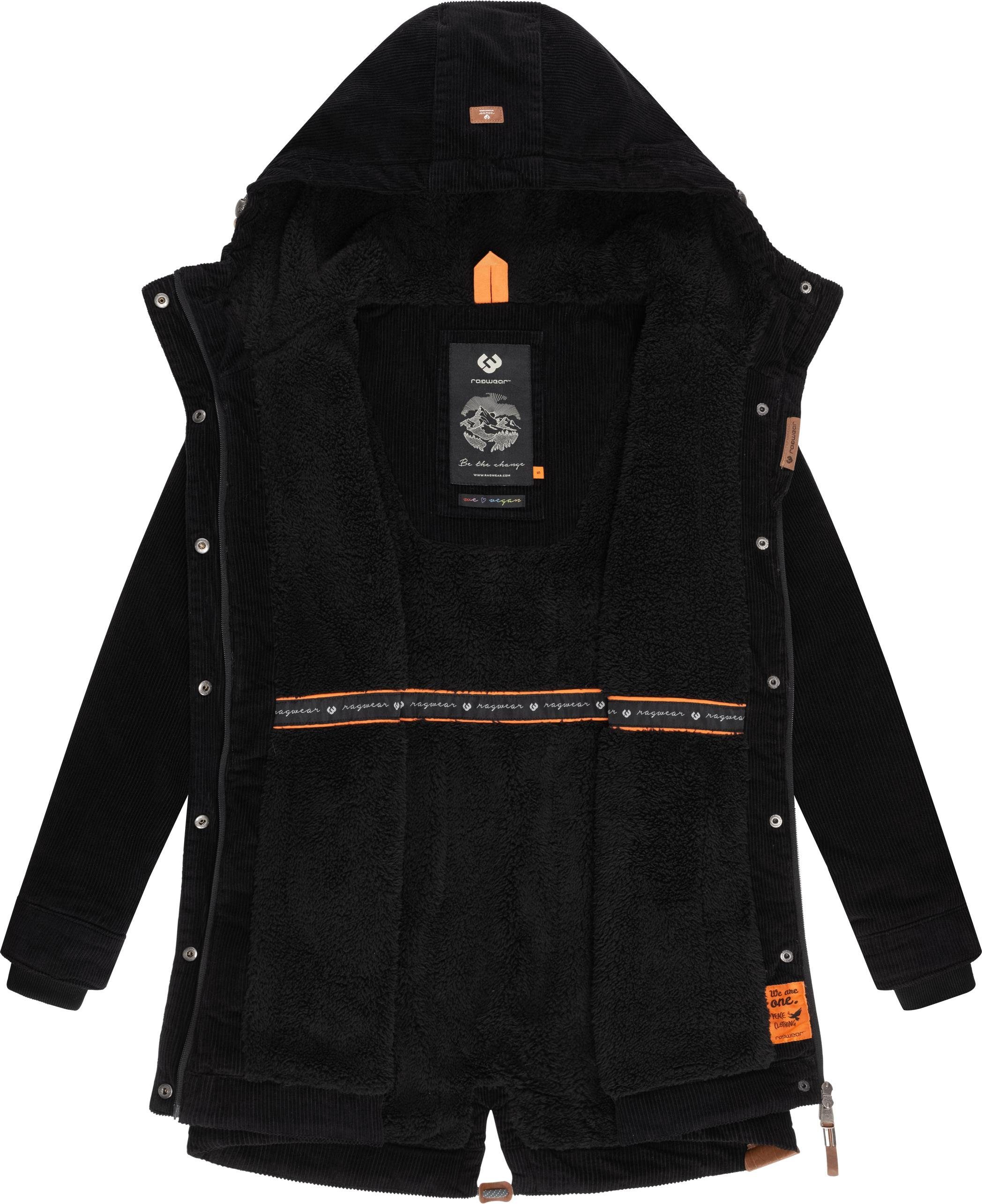 Ragwear Winterjacke Canny Corduroy stylischer Damen Cordmantel mit Kapuze