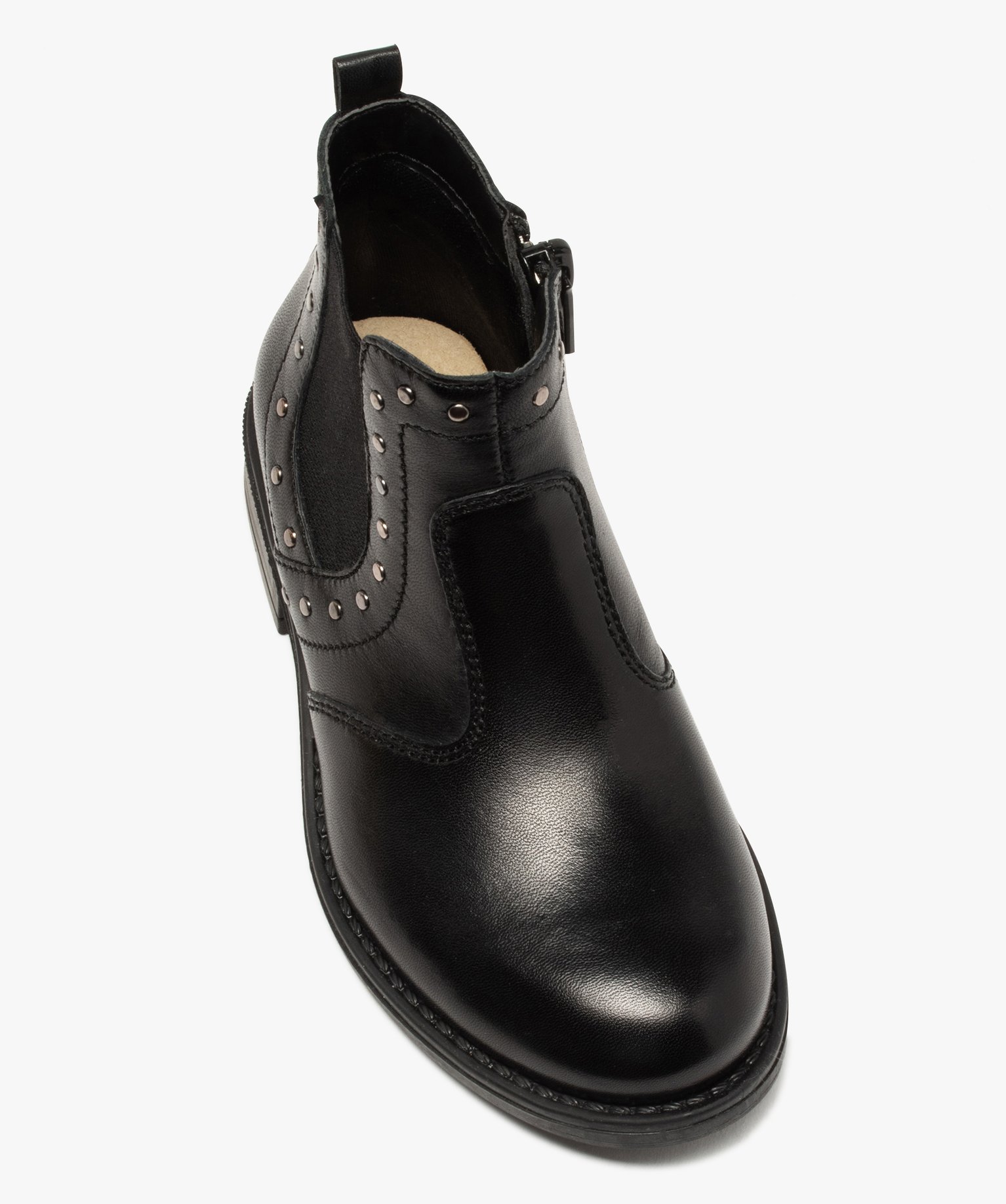 Boots fille en cuir uni style chelsea ornées de clous | GEMO